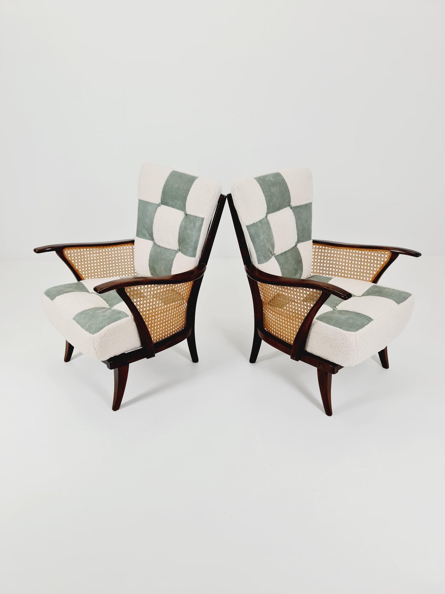 Rare Midcentury German Set of Wiener Rattan club lounge chair , 1950s