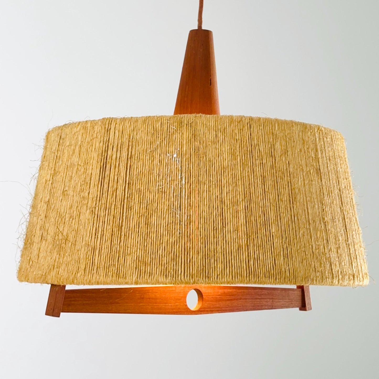 Mid Century Sisal Teak Pendant Lamp by Temde Leuchten, 1960s