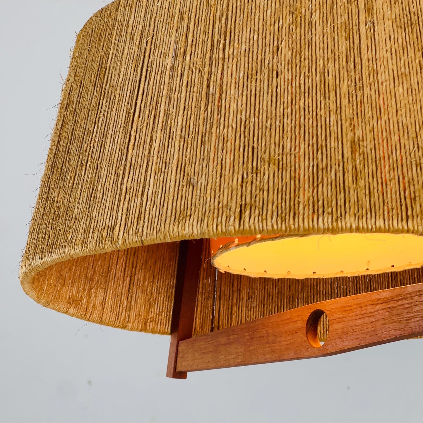 Mid Century Sisal Teak Pendant Lamp by Temde Leuchten, 1960s