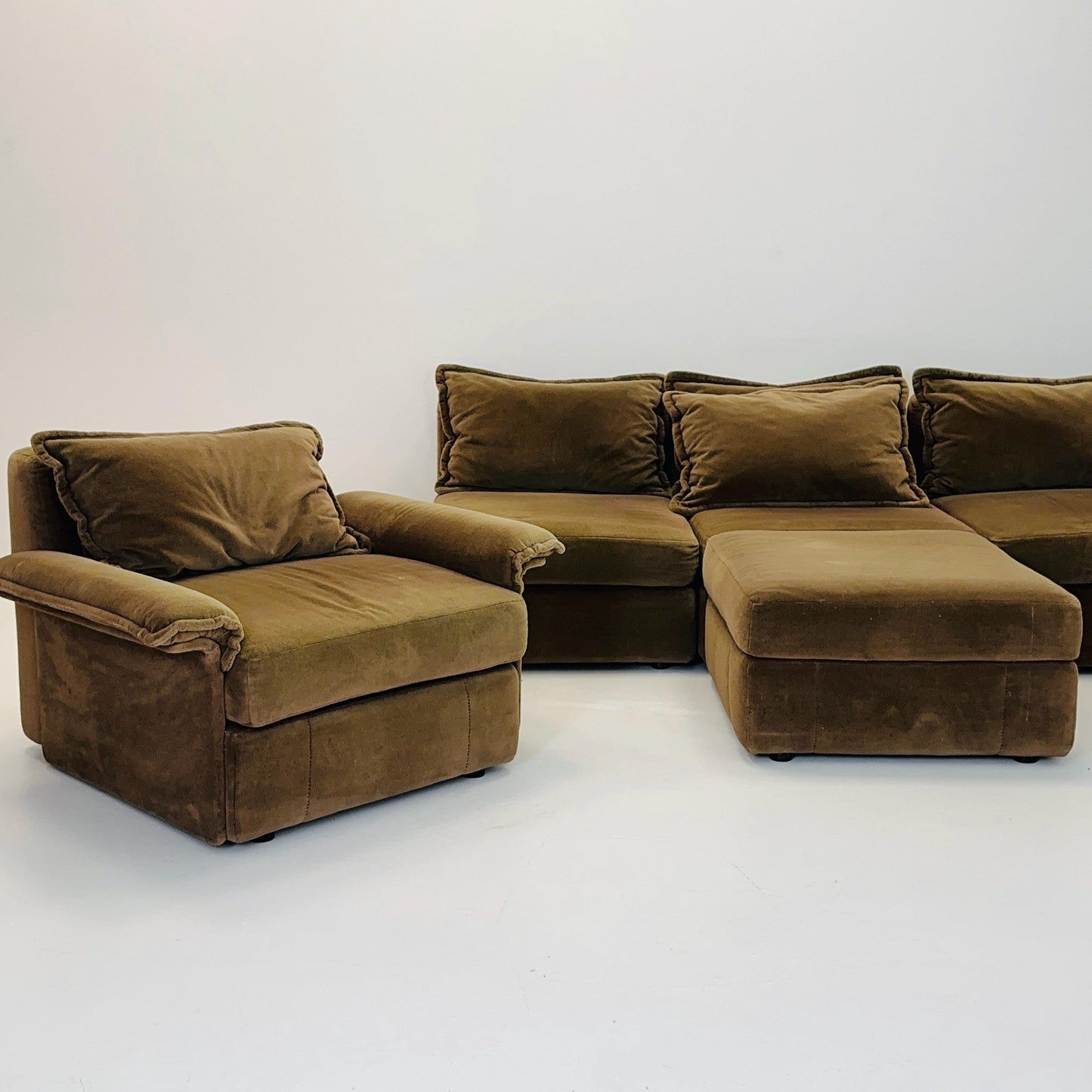 Mid Century Modern Rolf Benz Modular Sofa Set, Brown Velvet Sectional, 7 Elements, Germany 1970s,