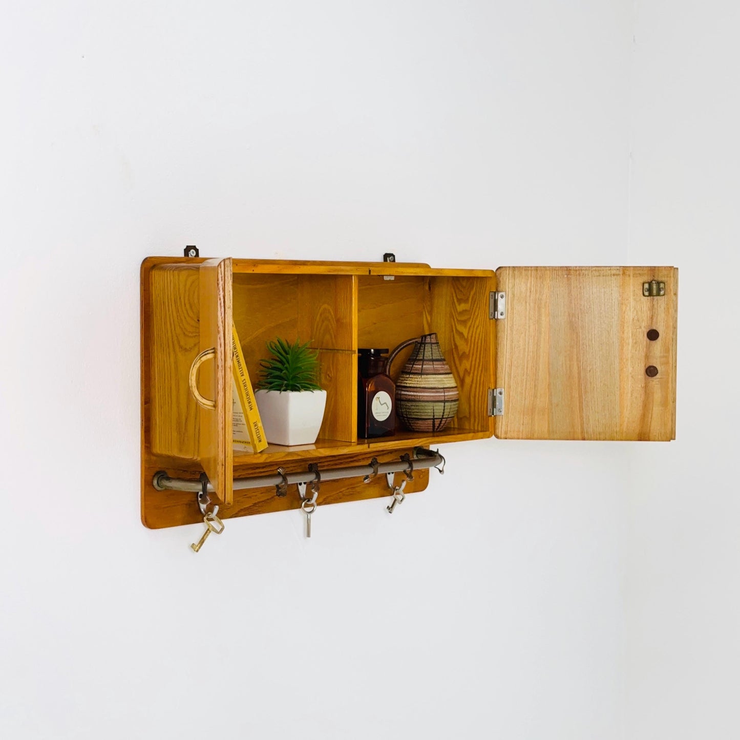 Mid Century Wooden Wall Cabinet | 1960s German Medicine Cabinet