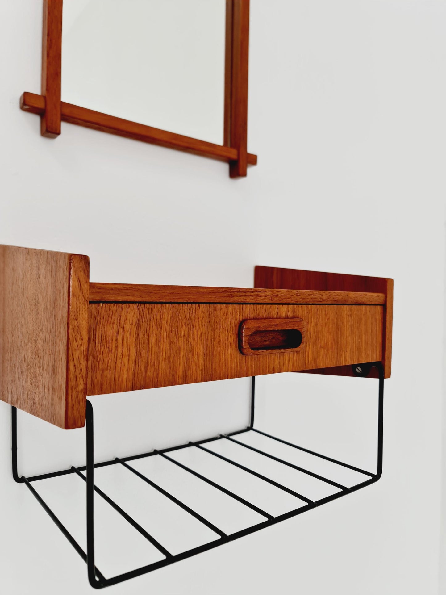 Original Teak Danish mirror with beautiful shelf from the 60s the mirror.