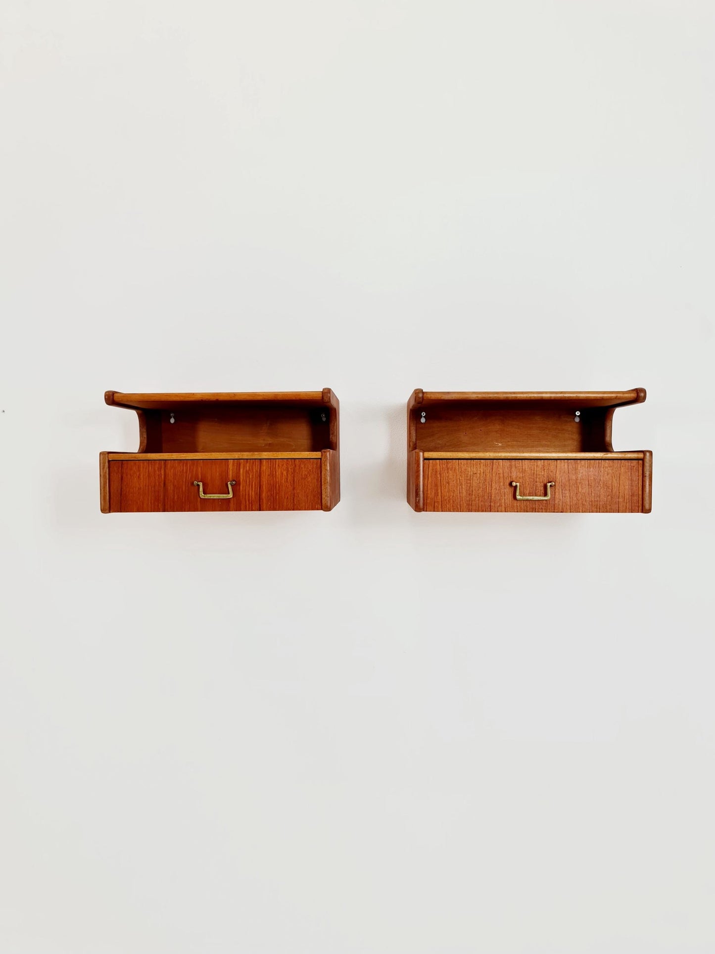 Rare pair of Danish teak floating shelf nightstands, 1960s