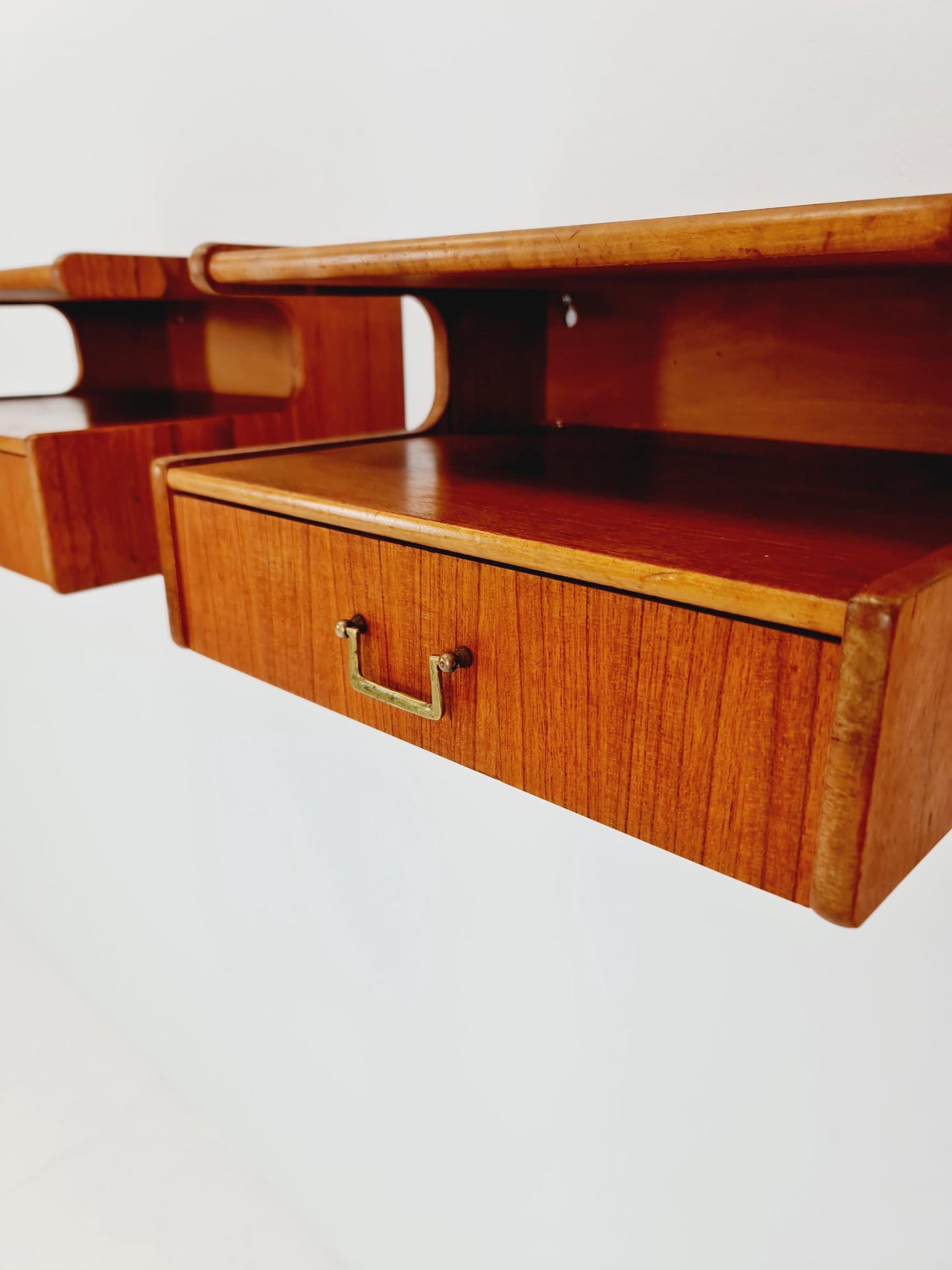 Rare pair of Danish teak floating shelf nightstands, 1960s