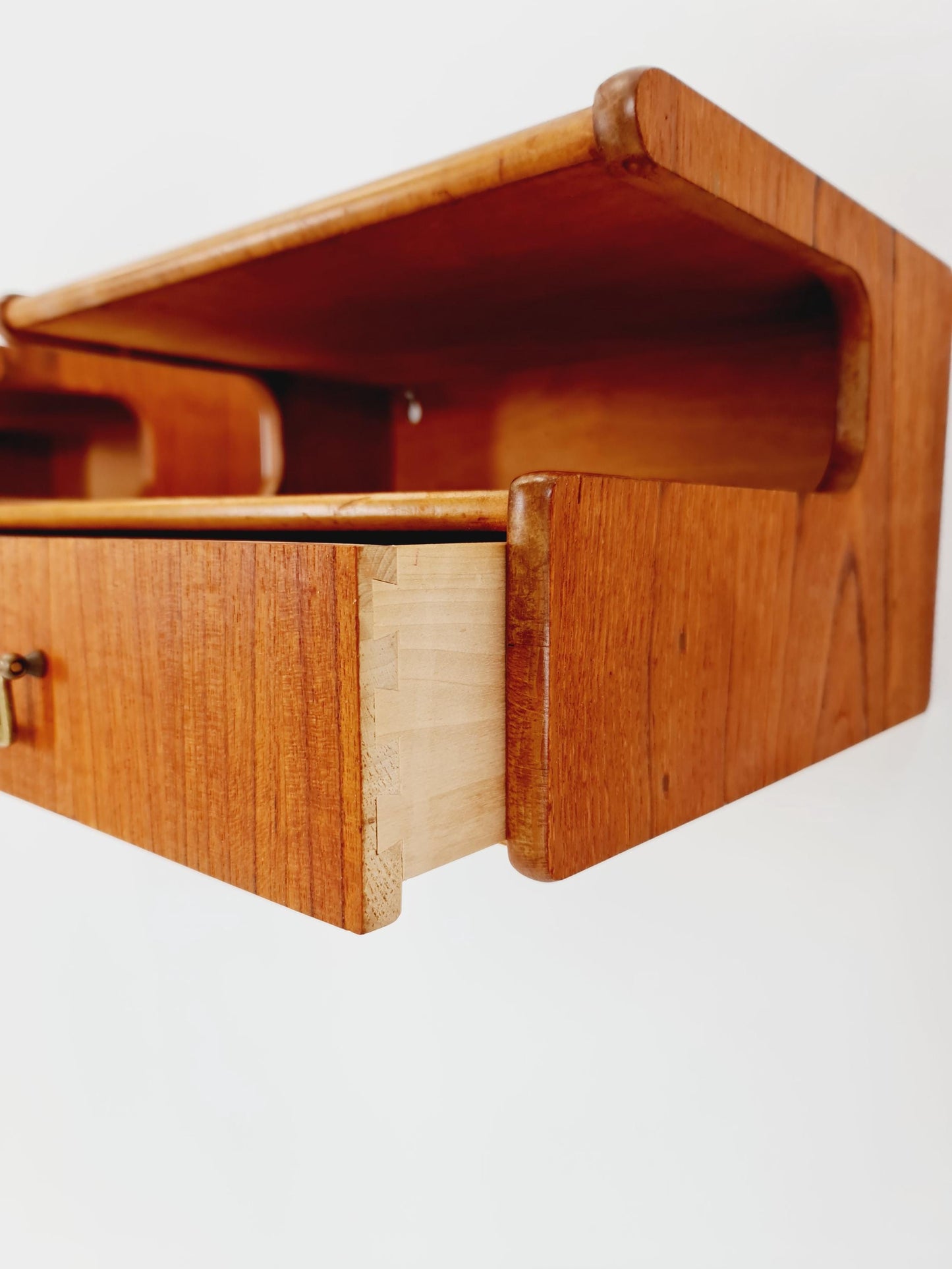 Rare pair of Danish teak floating shelf nightstands, 1960s