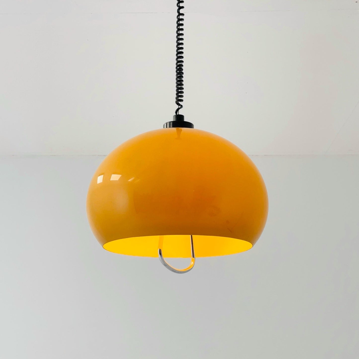 Mid century Harvey Guzzini Pendant Lamp, 1970s Italian Mid-Century Modern Dome Light in Caramel orange”