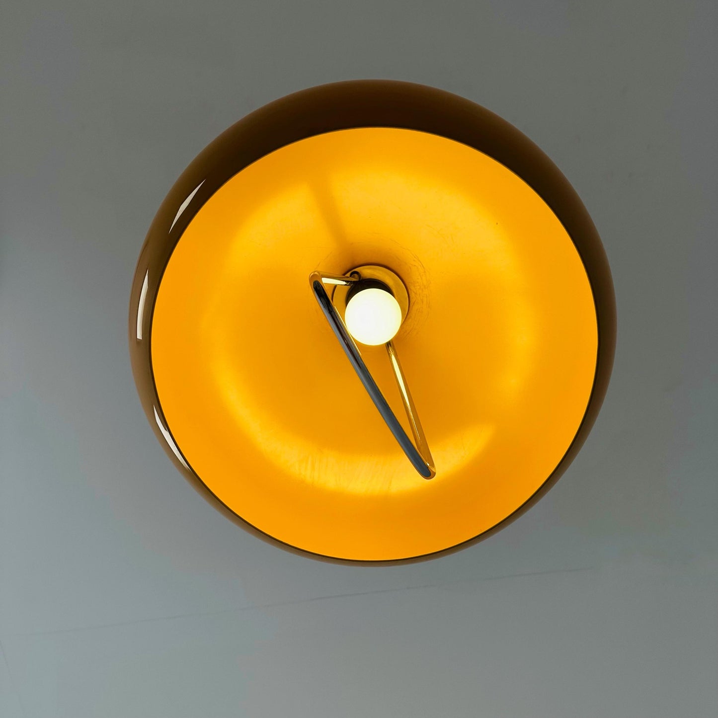 Mid century Harvey Guzzini Pendant Lamp, 1970s Italian Mid-Century Modern Dome Light in Caramel orange”