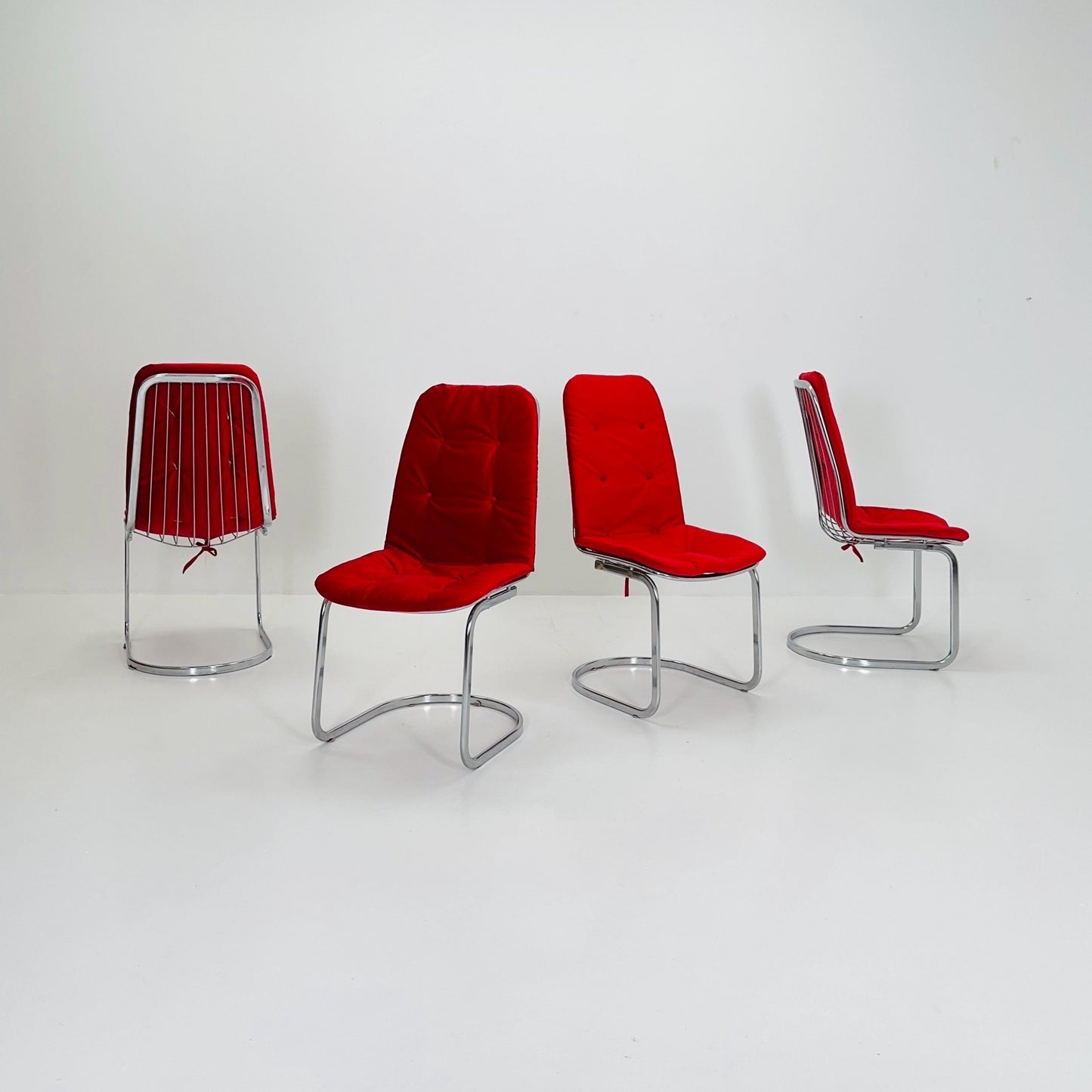 Set of 4 Mid century chrome Dining Chairs by Gastone Rinaldi for Rima , Italy, 1980s