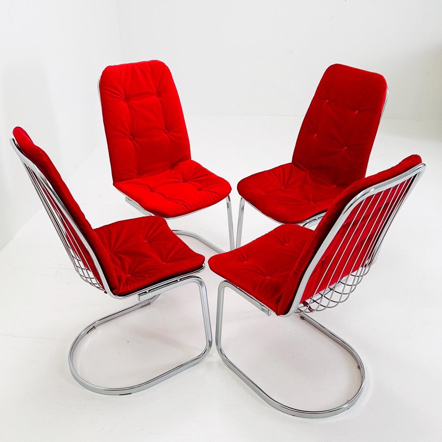 Set of 4 Mid century chrome Dining Chairs by Gastone Rinaldi for Rima , Italy, 1980s