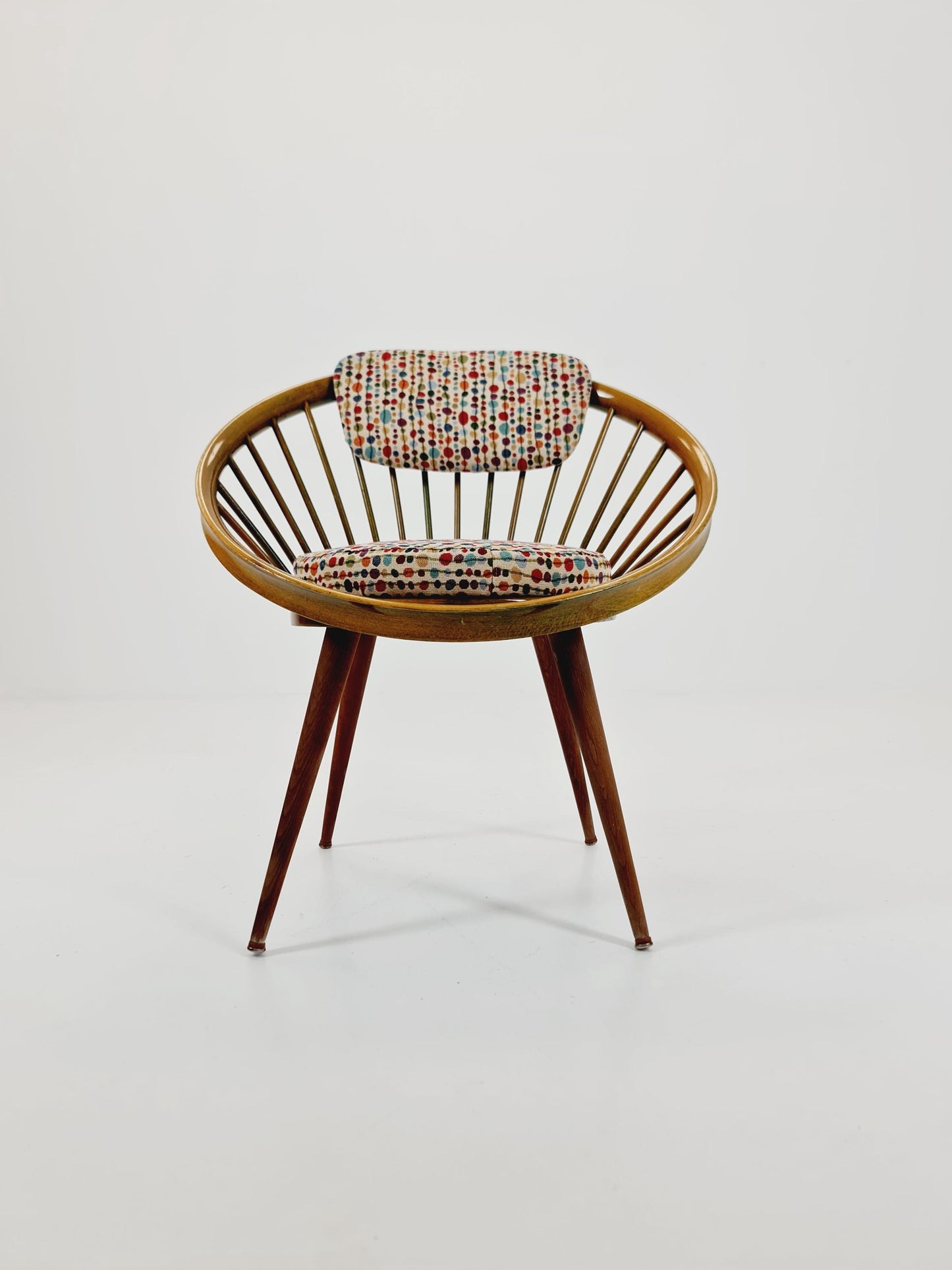 Mid-Century Modern Swedish Circlechair with Colorful Upholstery Design by Yngve Eksröm for Swedes ,1950s