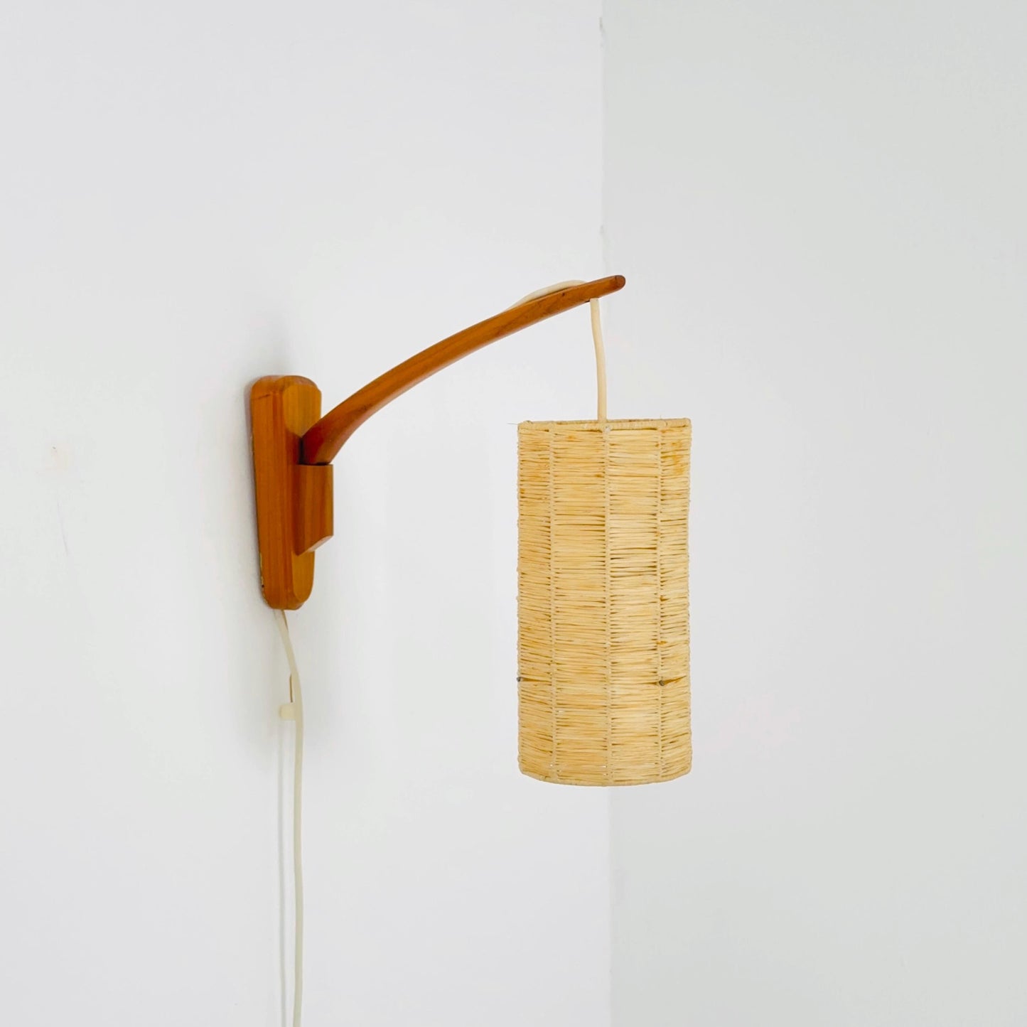 Mid-Century Swedish Wall Lamp with Rattan Shade | 1960s