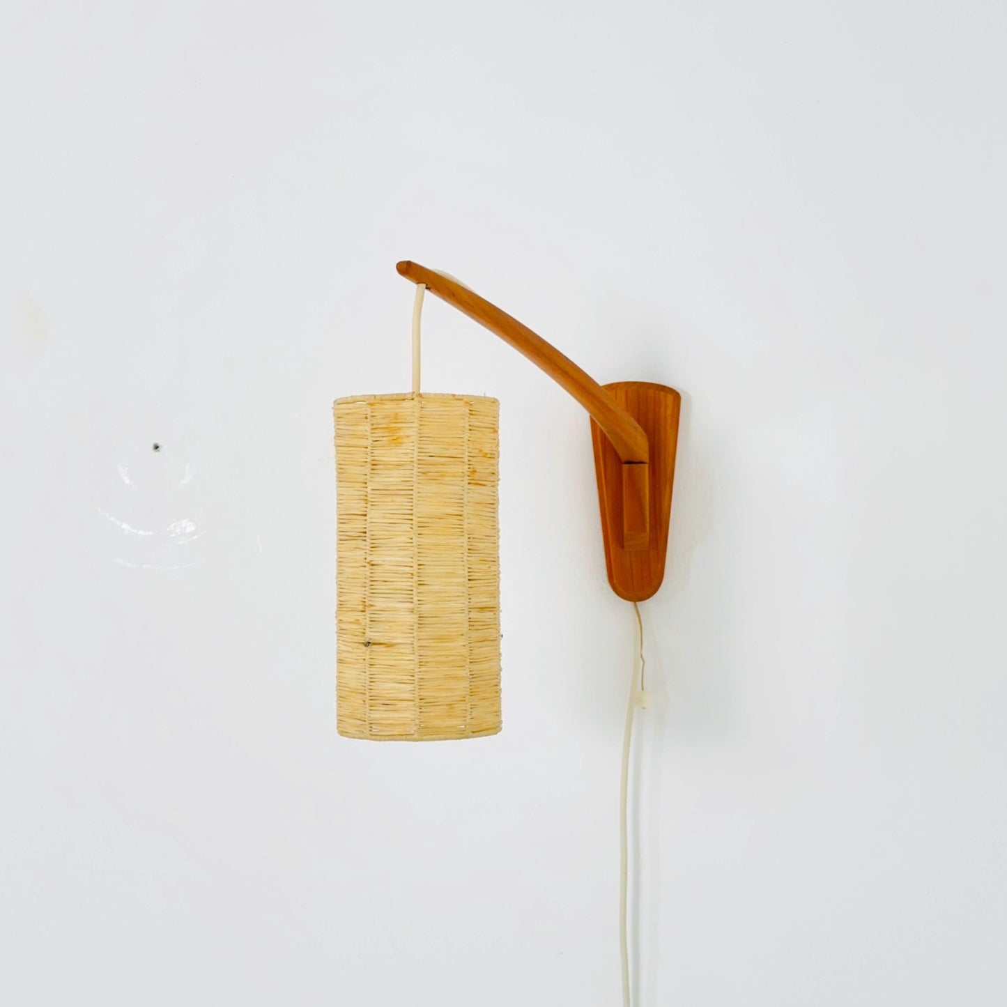 Mid-Century Swedish Wall Lamp with Rattan Shade | 1960s