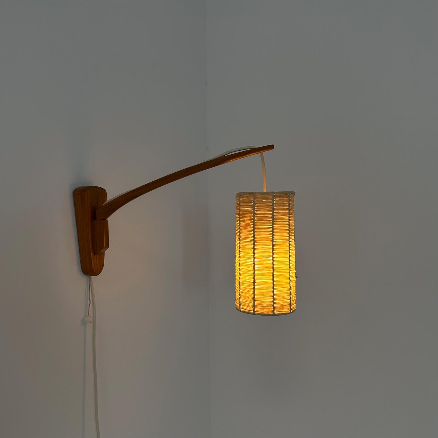 Mid-Century Swedish Wall Lamp with Rattan Shade | 1960s