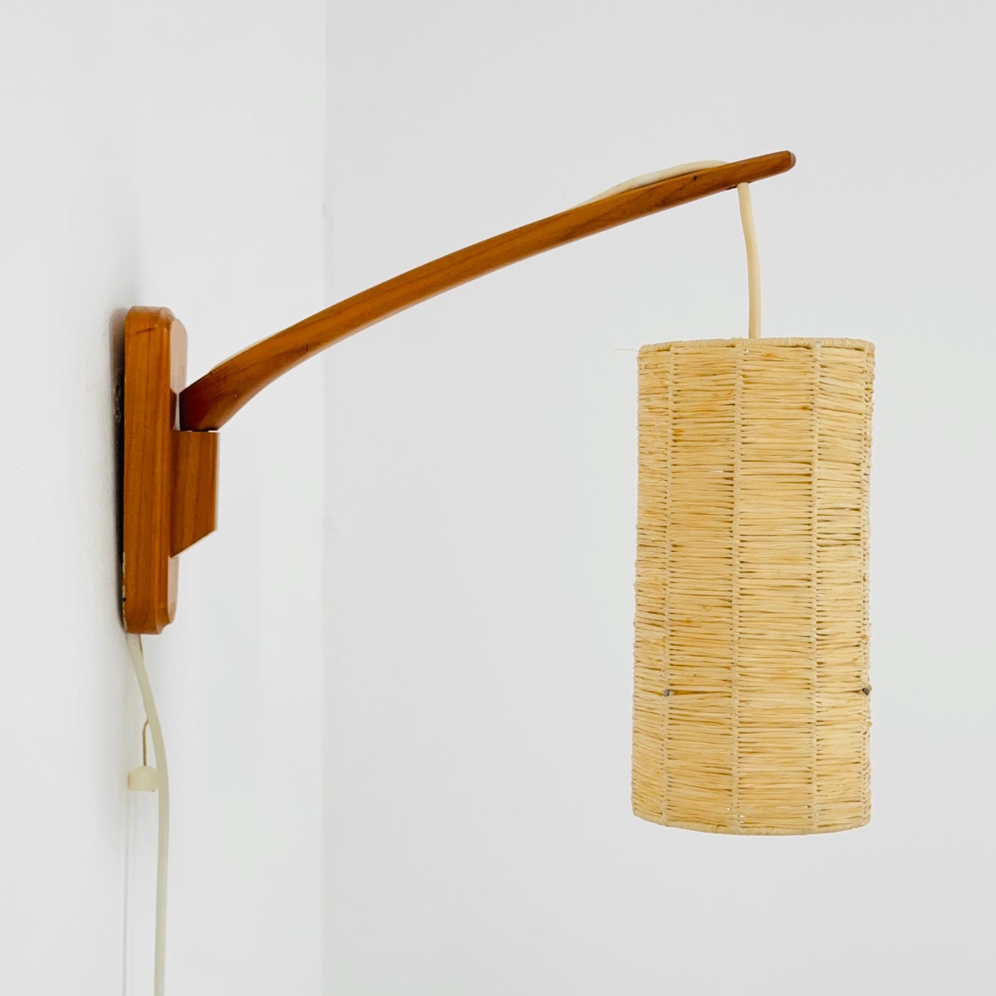Mid-Century Swedish Wall Lamp with Rattan Shade | 1960s