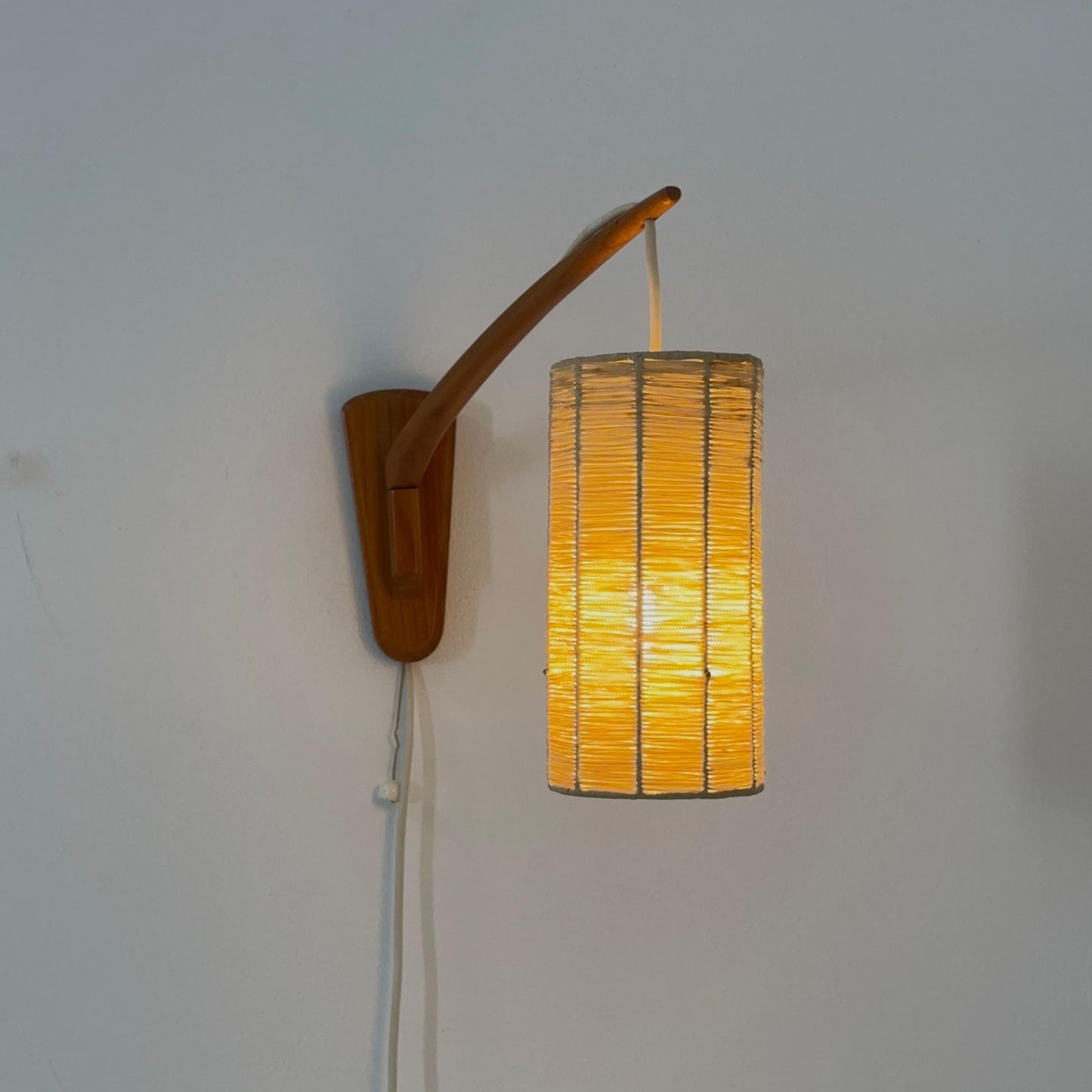 Mid-Century Swedish Wall Lamp with Rattan Shade | 1960s