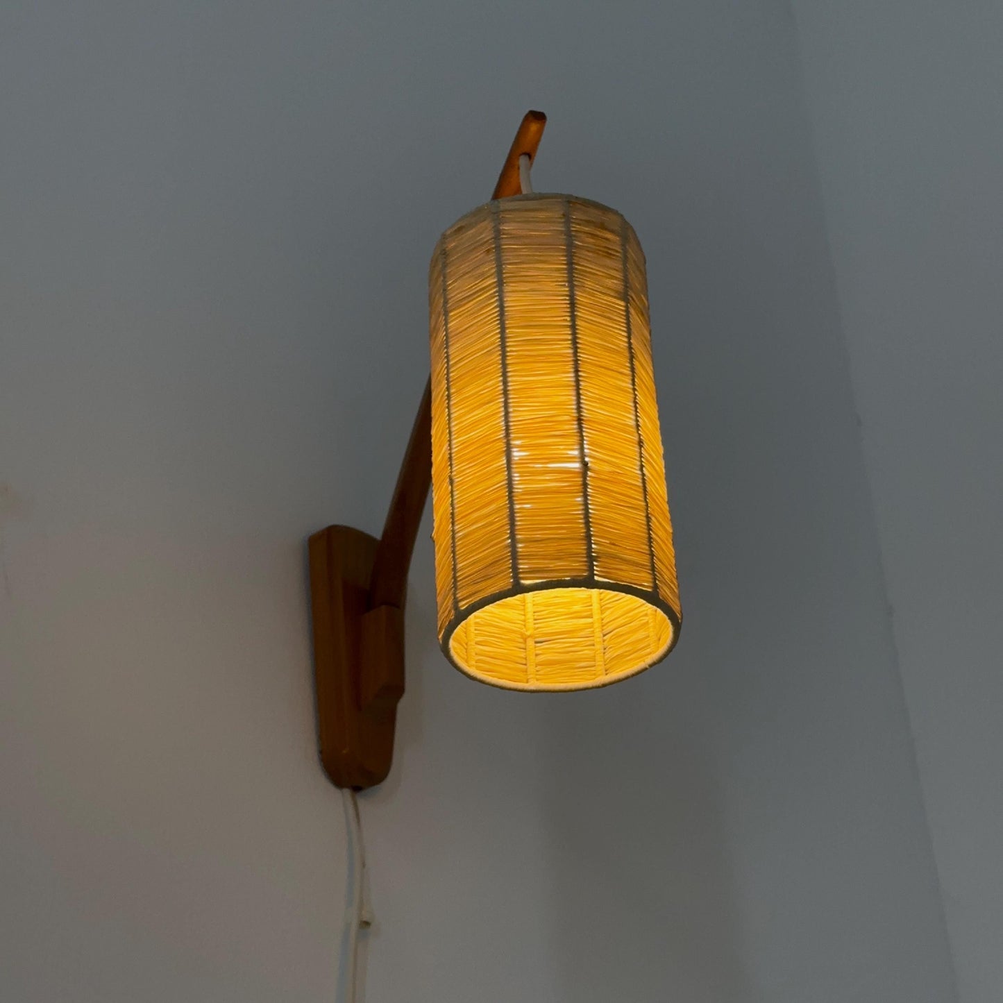 Mid-Century Swedish Wall Lamp with Rattan Shade | 1960s