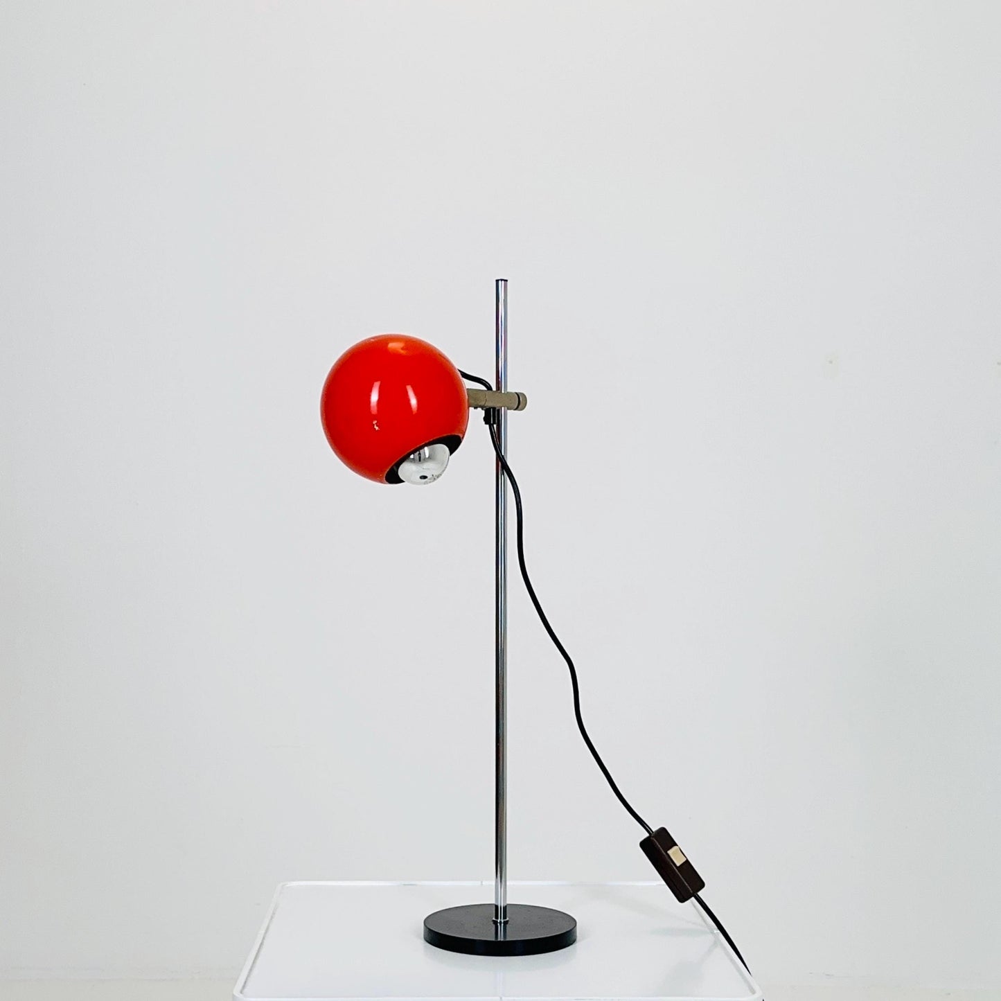 Mid Century Orange Desk Lamp — Task Table Lamp Space Age — Adjustable Eye Ball Bedside Light — Holland 1970s