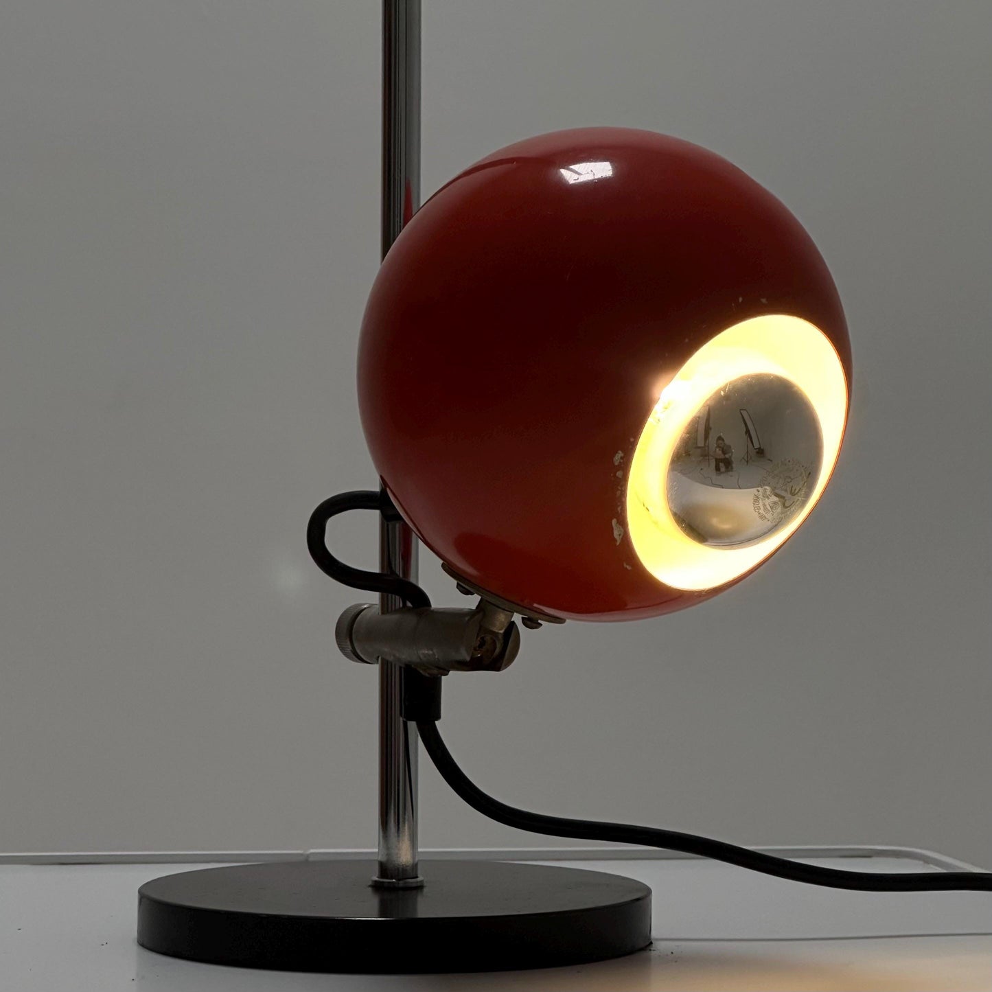 Mid Century Orange Desk Lamp — Task Table Lamp Space Age — Adjustable Eye Ball Bedside Light — Holland 1970s