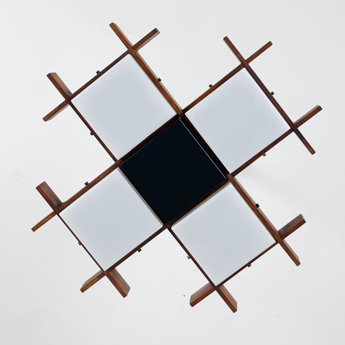 Mid Century Italian Chandelier by Angelo Brotto for Esperia | Teak & Opal Plexiglass Pendant Light | 1960s