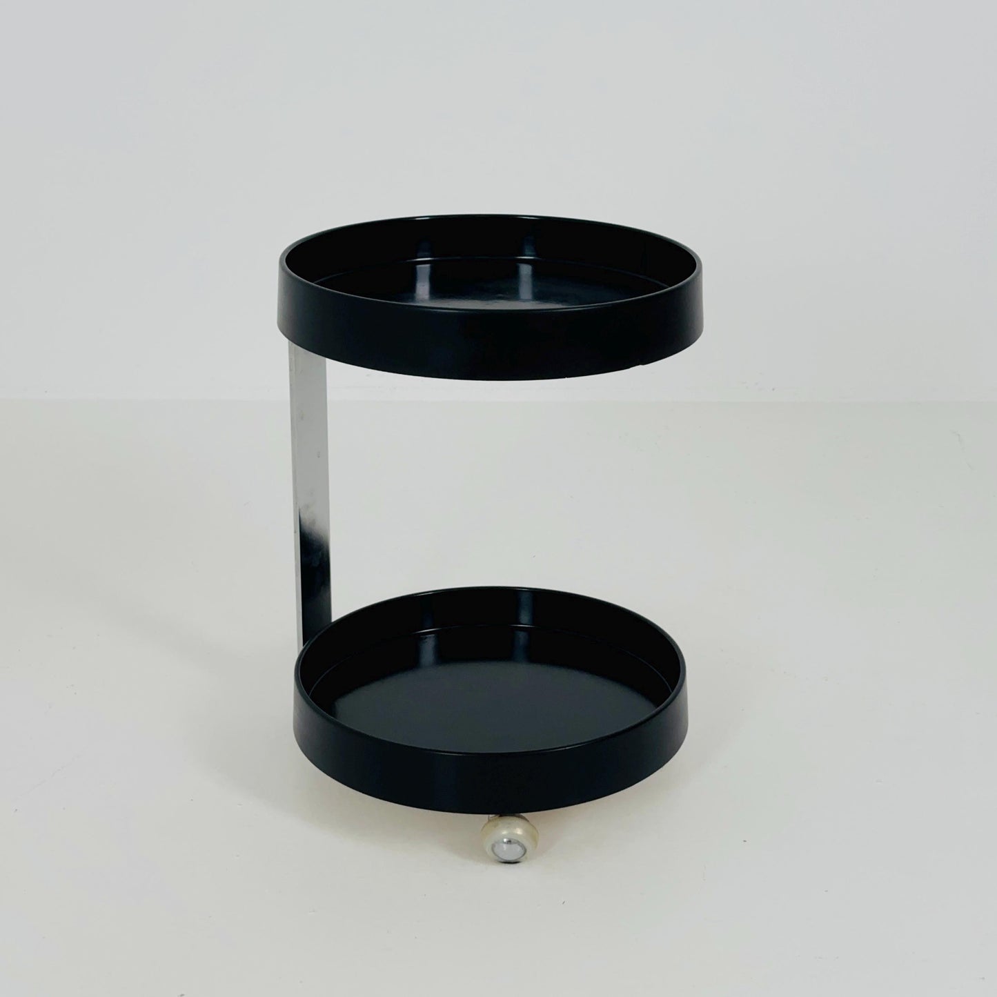Rare Mid-Century Modern Black Wood & Chrome Round Bar Cart – Germany, 1970s