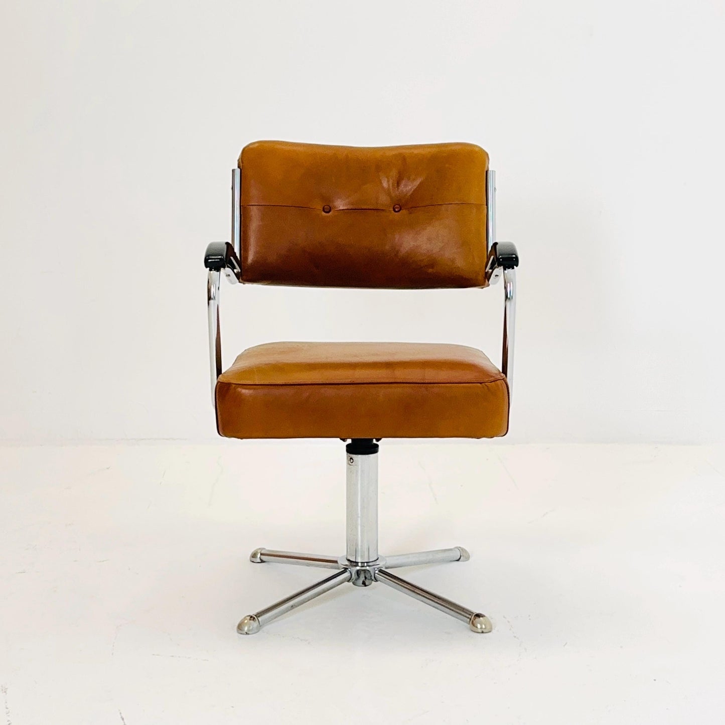 Mid century cognac leather swivel desk armchair 1980s Germany