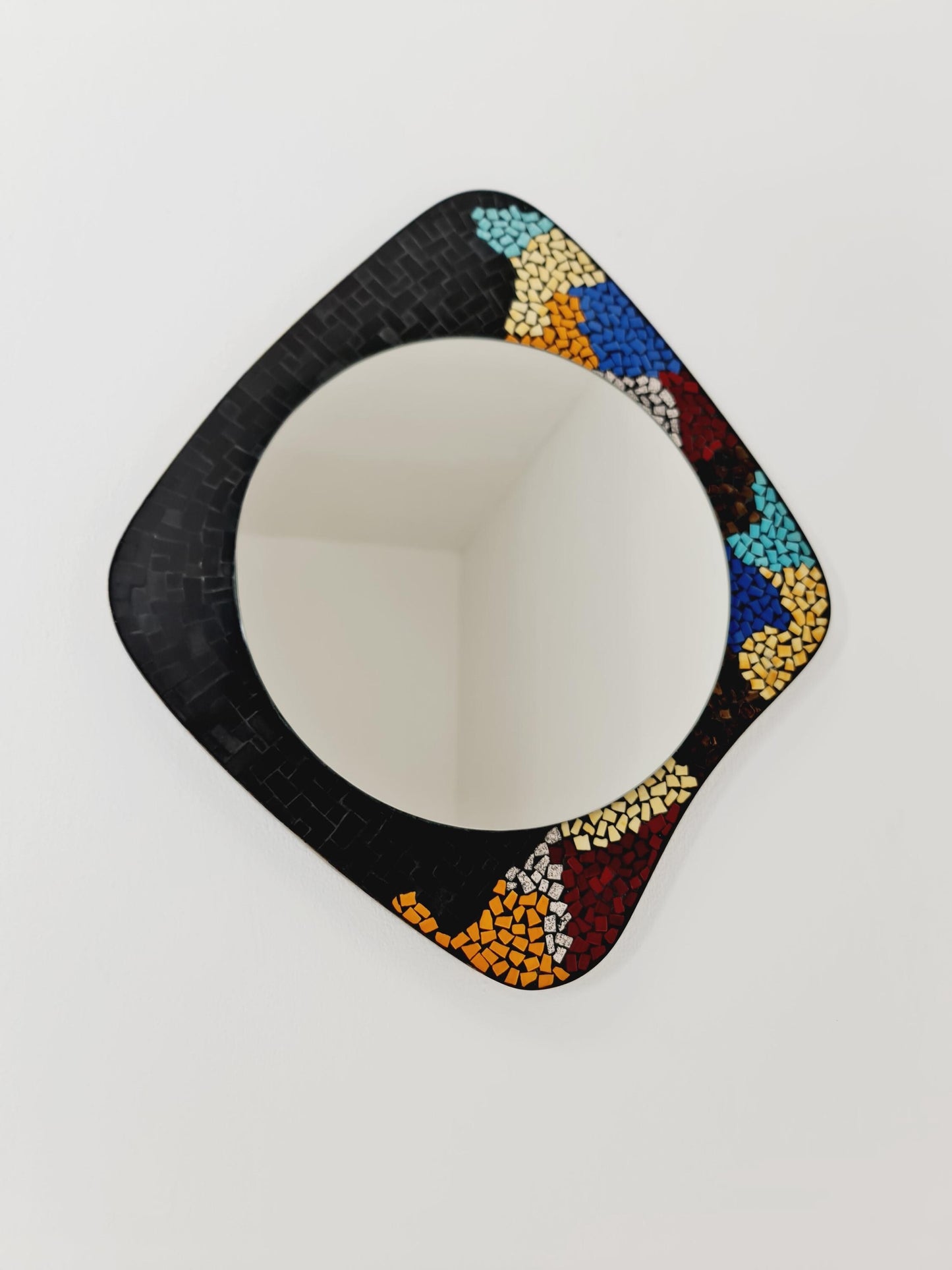 Mid Century MOSAIC asymmetric German brass Original kidney wall mirror from the 60s model Rockabilly
