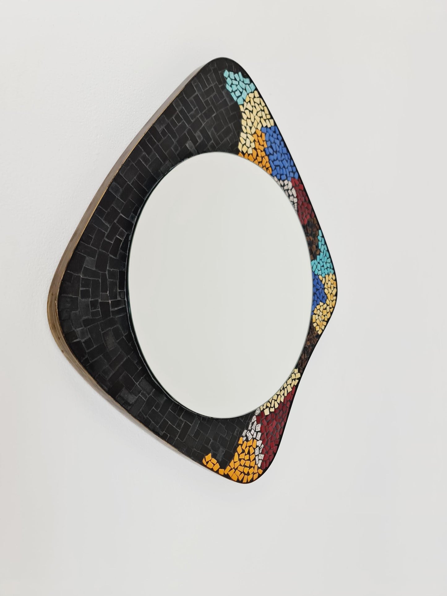 Mid Century MOSAIC asymmetric German brass Original kidney wall mirror from the 60s model Rockabilly