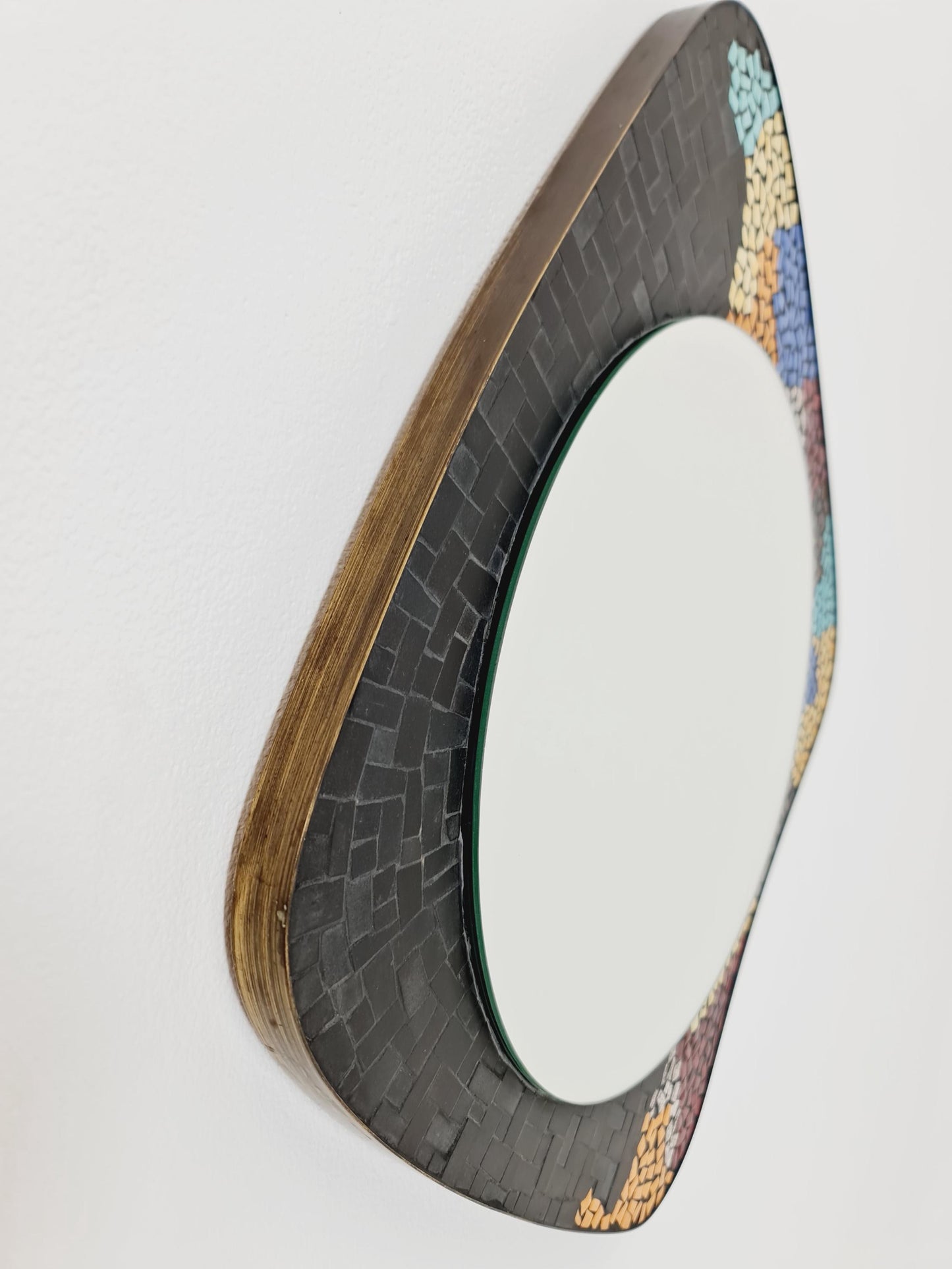 Mid Century MOSAIC asymmetric German brass Original kidney wall mirror from the 60s model Rockabilly