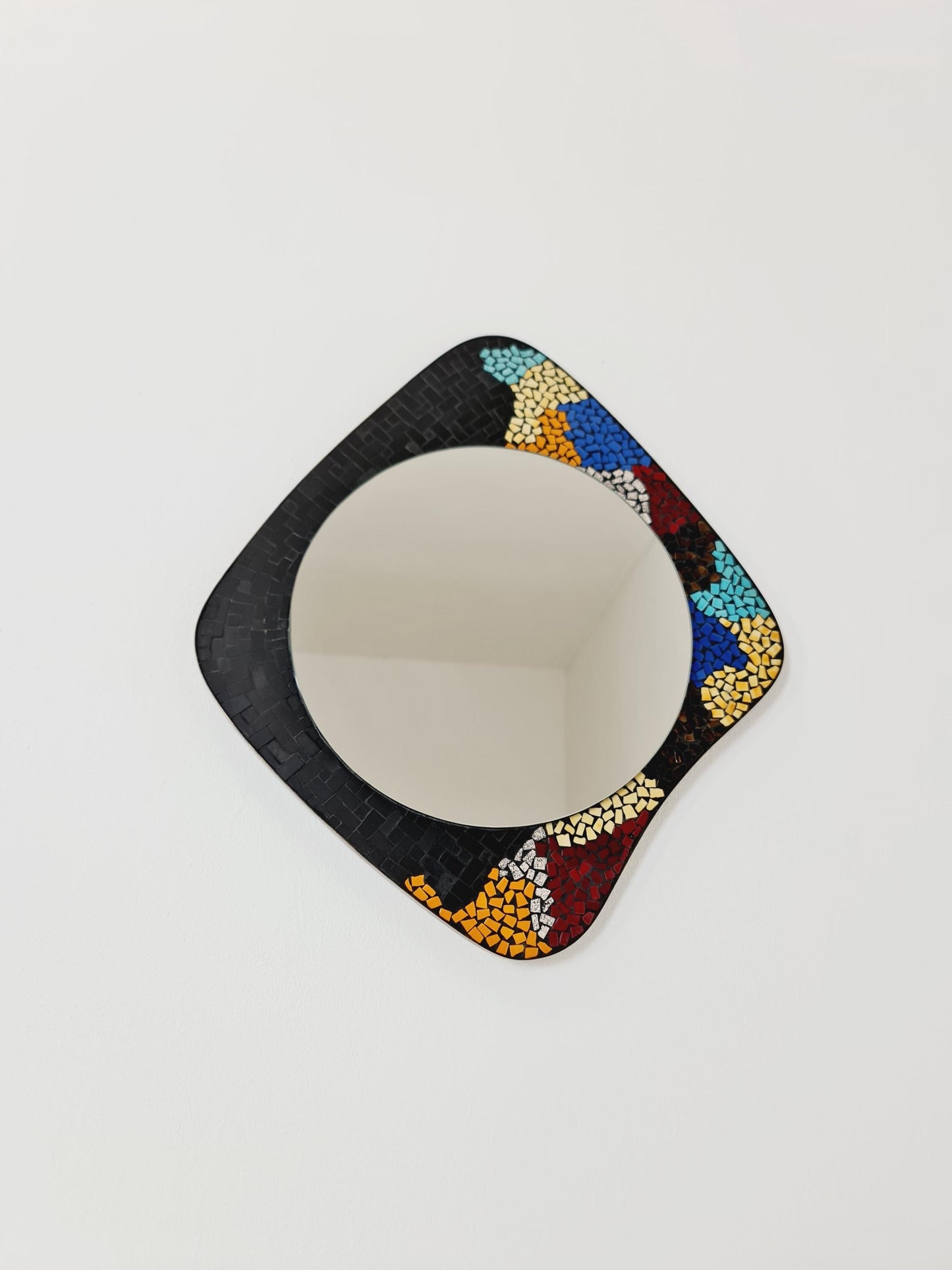 Mid Century MOSAIC asymmetric German brass Original kidney wall mirror from the 60s model Rockabilly