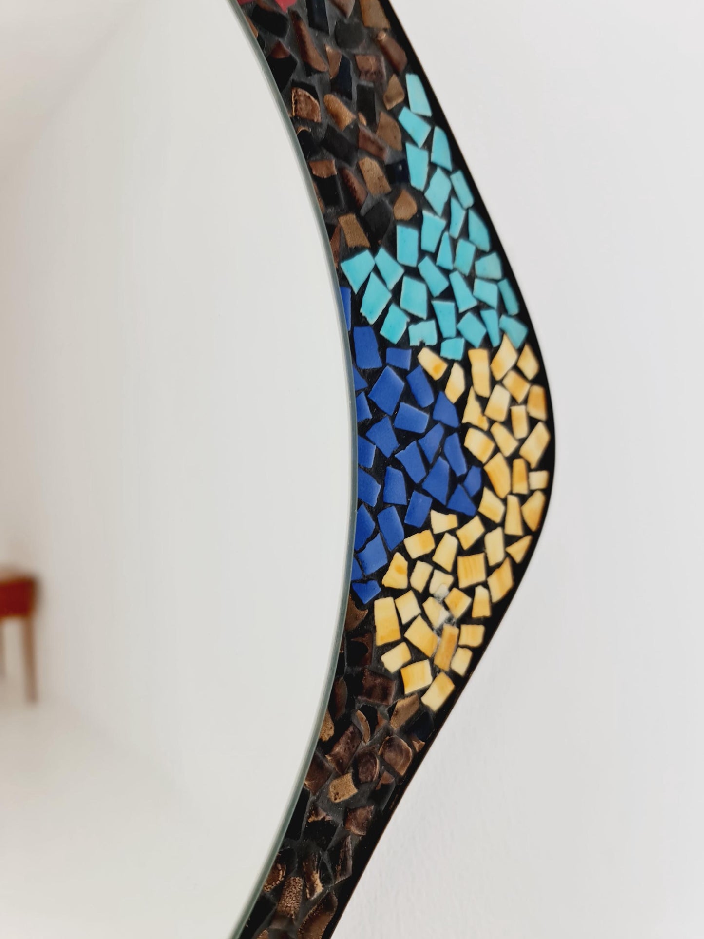 Mid Century MOSAIC asymmetric German brass Original kidney wall mirror from the 60s model Rockabilly