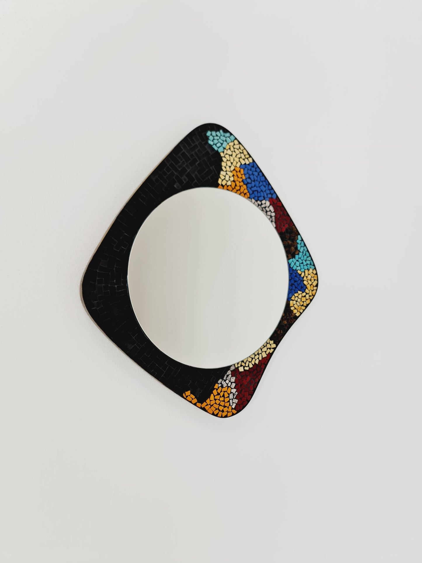 Mid Century MOSAIC asymmetric German brass Original kidney wall mirror from the 60s model Rockabilly