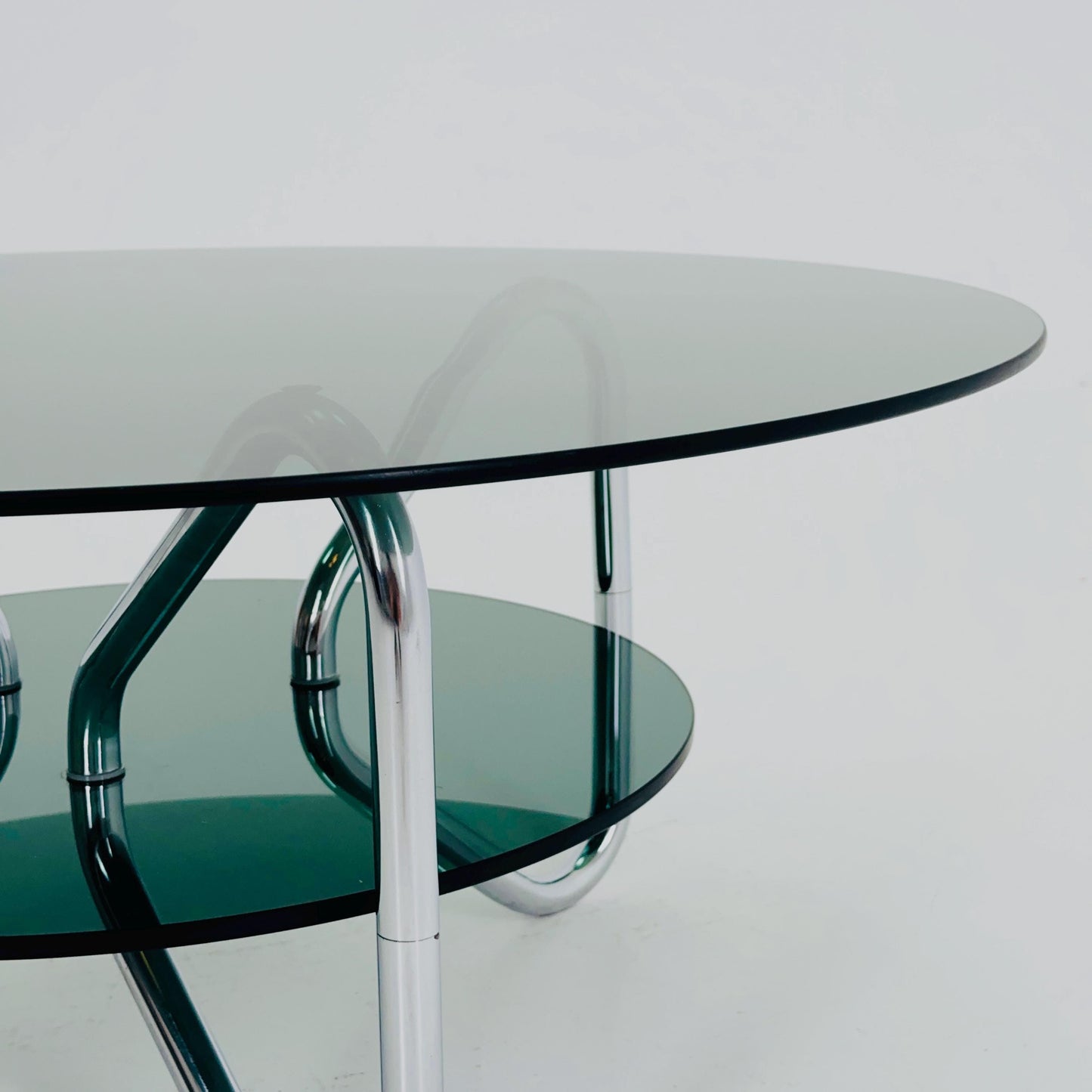 Mid century tubule chrome and smoked glass coffee table , Italy 1980s