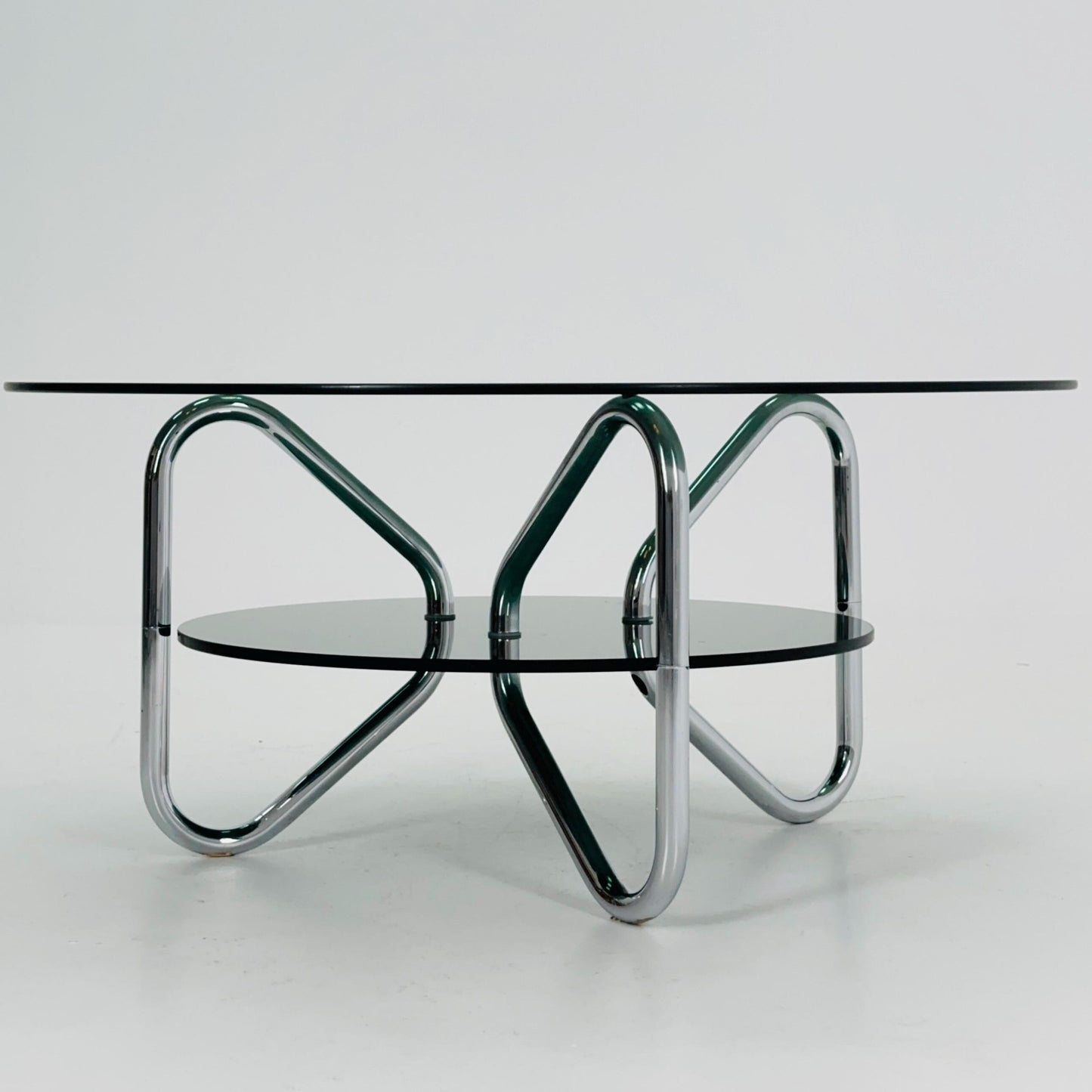 Mid century tubule chrome and smoked glass coffee table , Italy 1980s