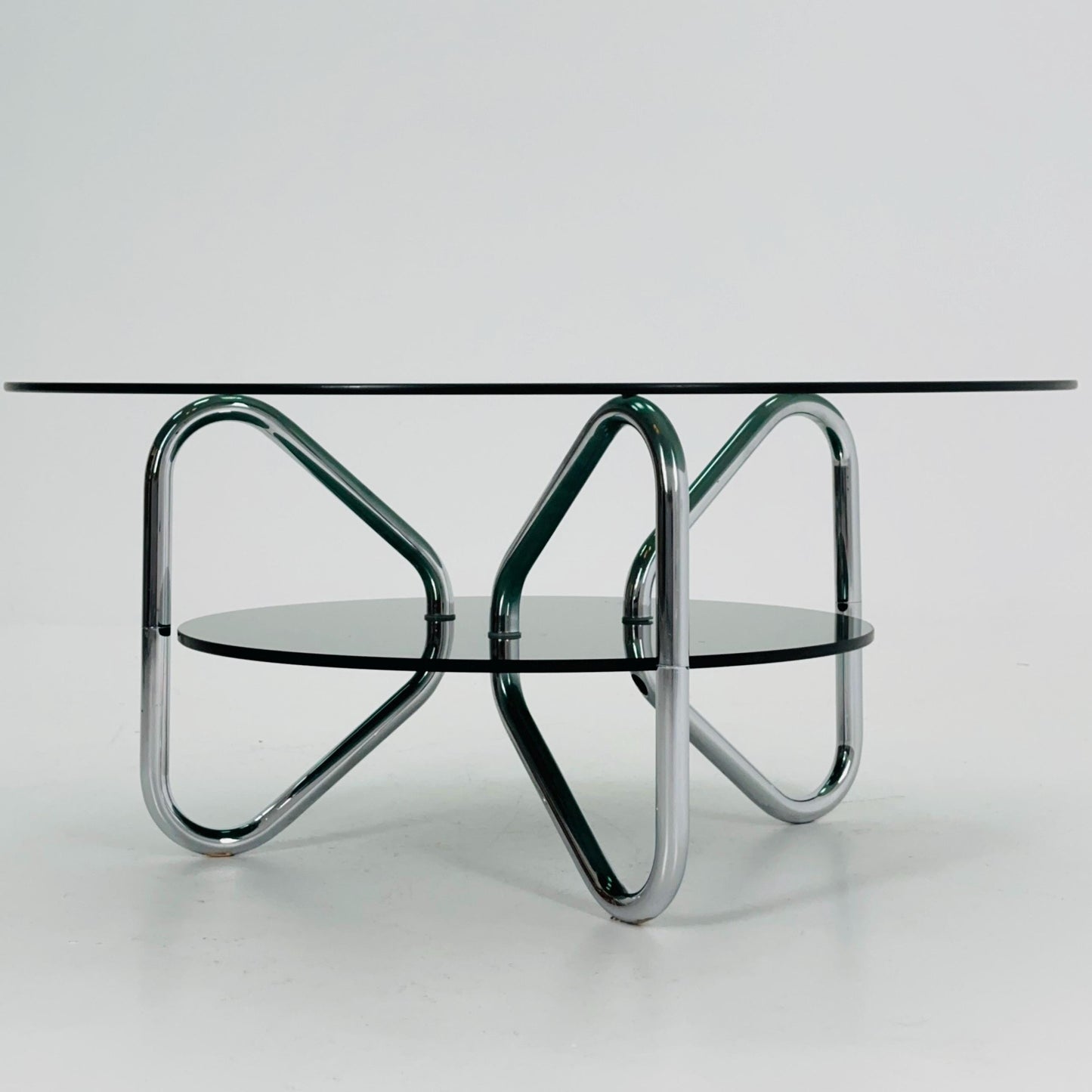 Mid century tubule chrome and smoked glass coffee table , Italy 1980s
