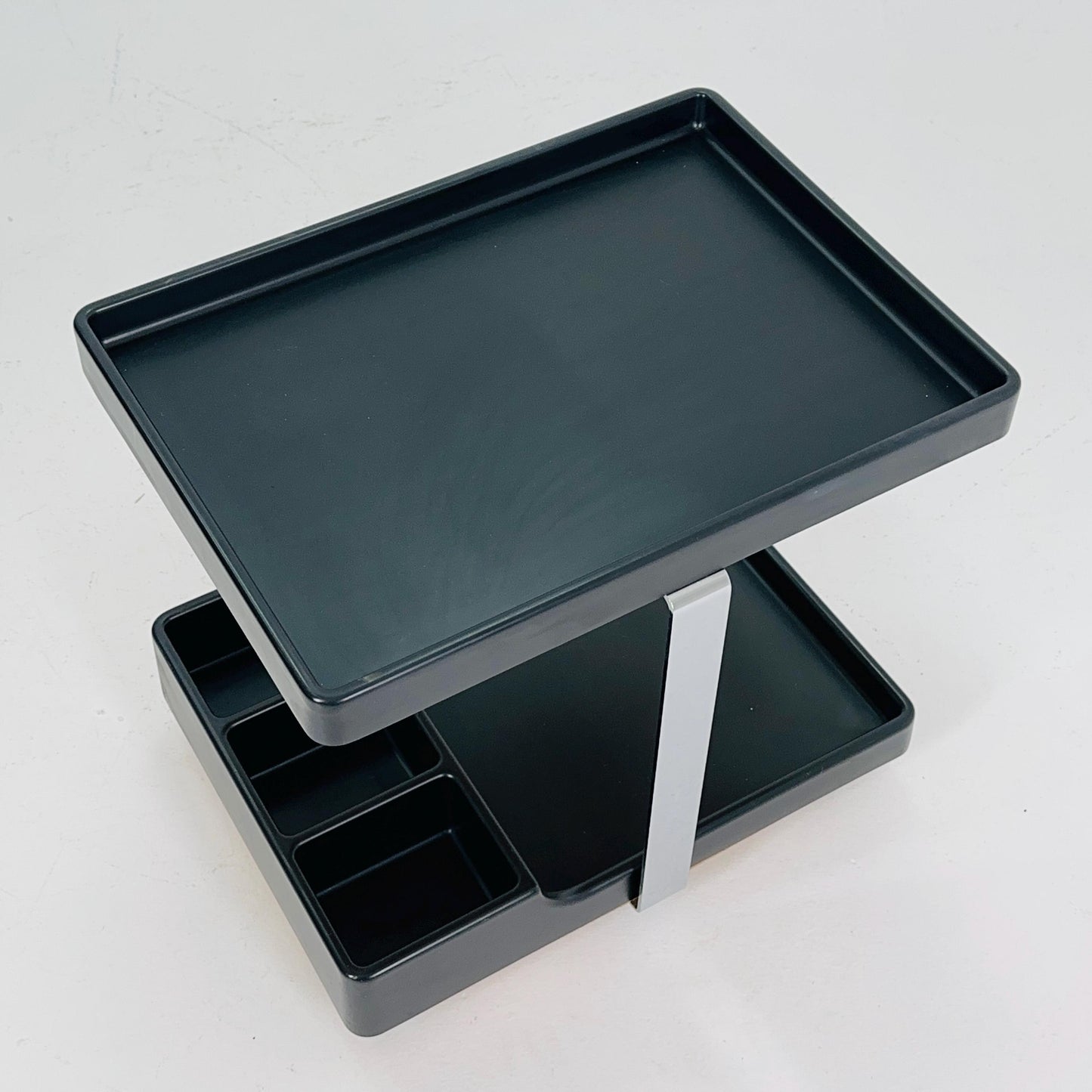 Mid Century Modern Black Bar Cart / Trolley Side Table – Chrome Frame, Italy 1980s