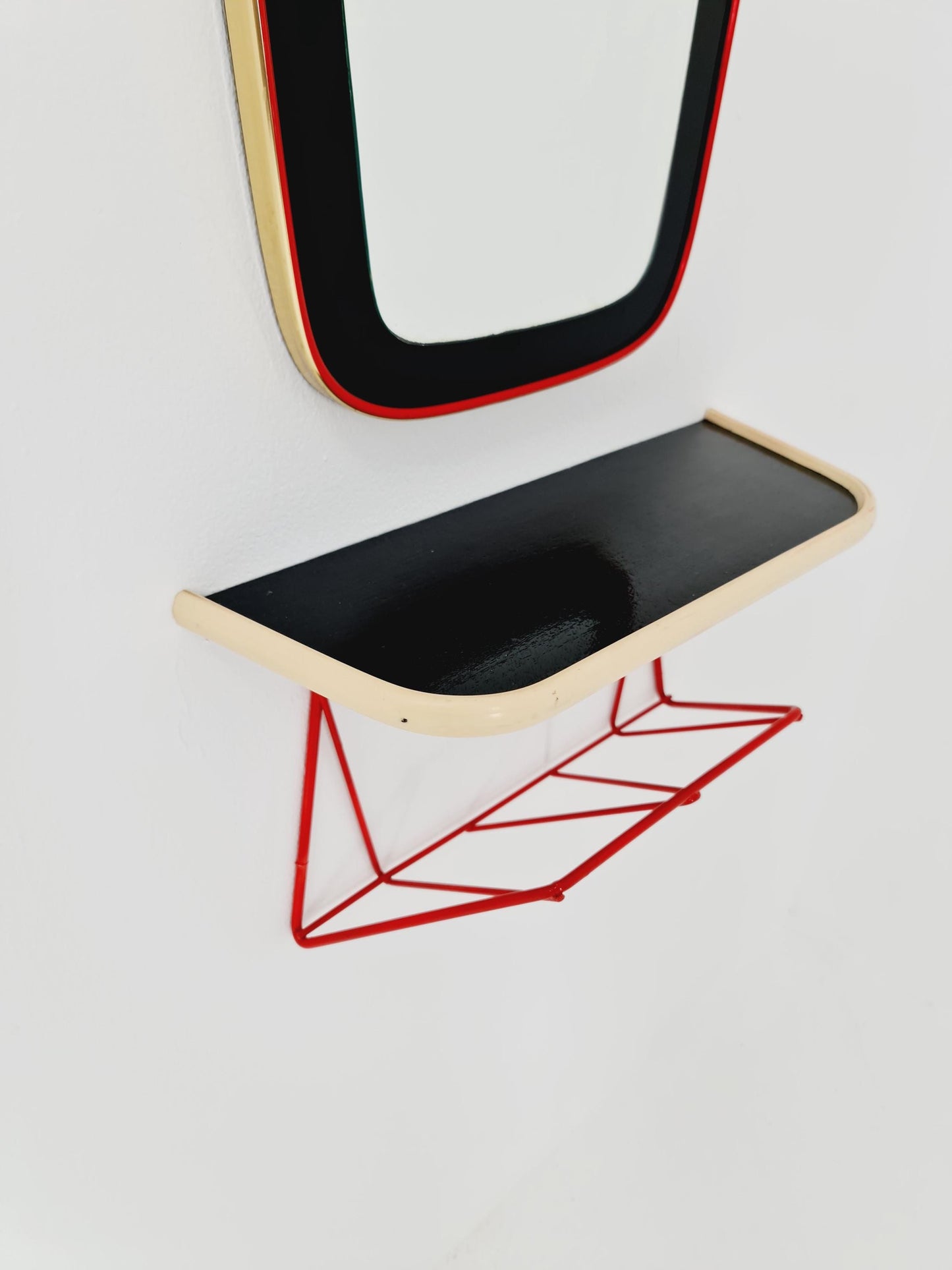 Mid Century asymmetric German Original kidney wall mirror with shelf from the 60s model Rockabilly