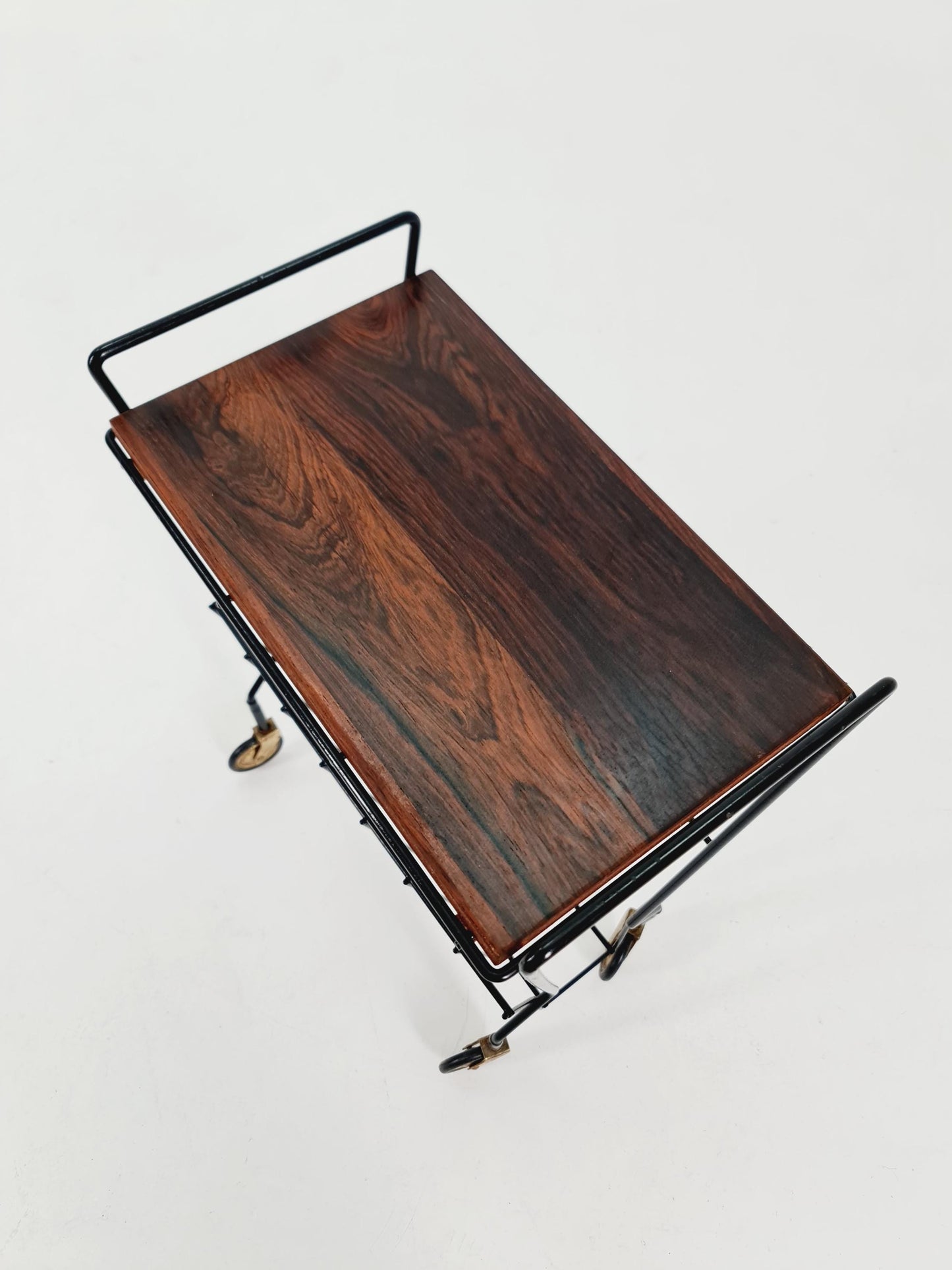 Vintage German mid century trolley bar cart in Rosewood & metal, 1960s