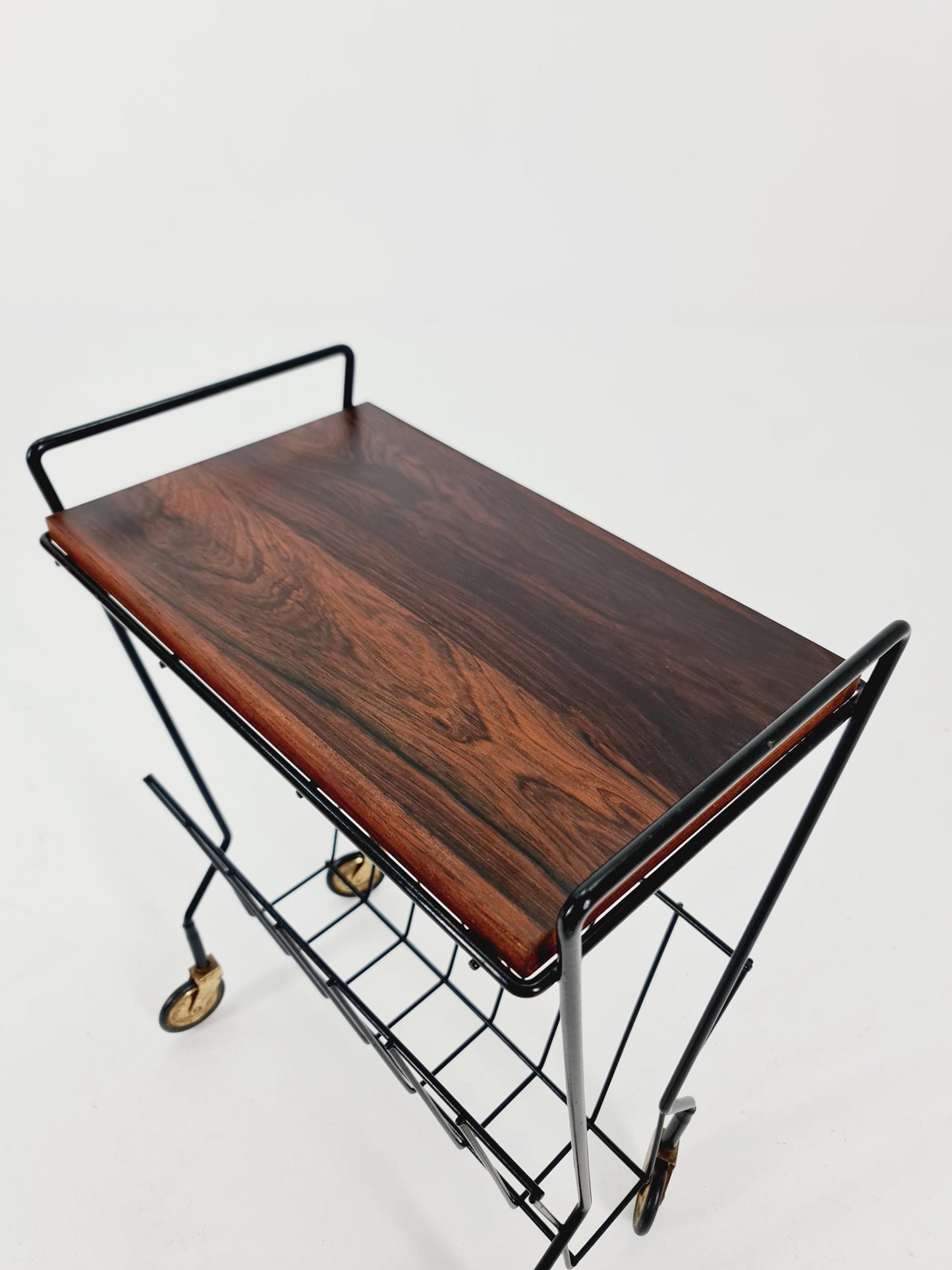 Vintage German mid century trolley bar cart in Rosewood & metal, 1960s