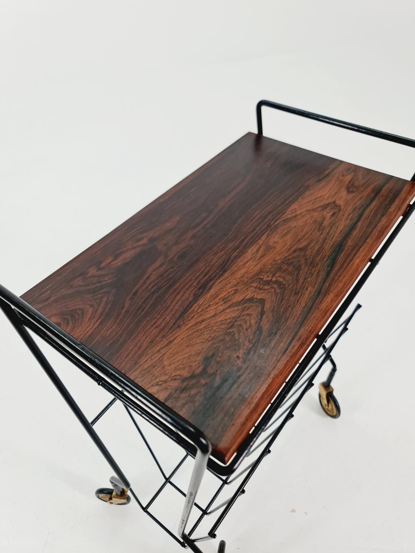 Vintage German mid century trolley bar cart in Rosewood & metal, 1960s
