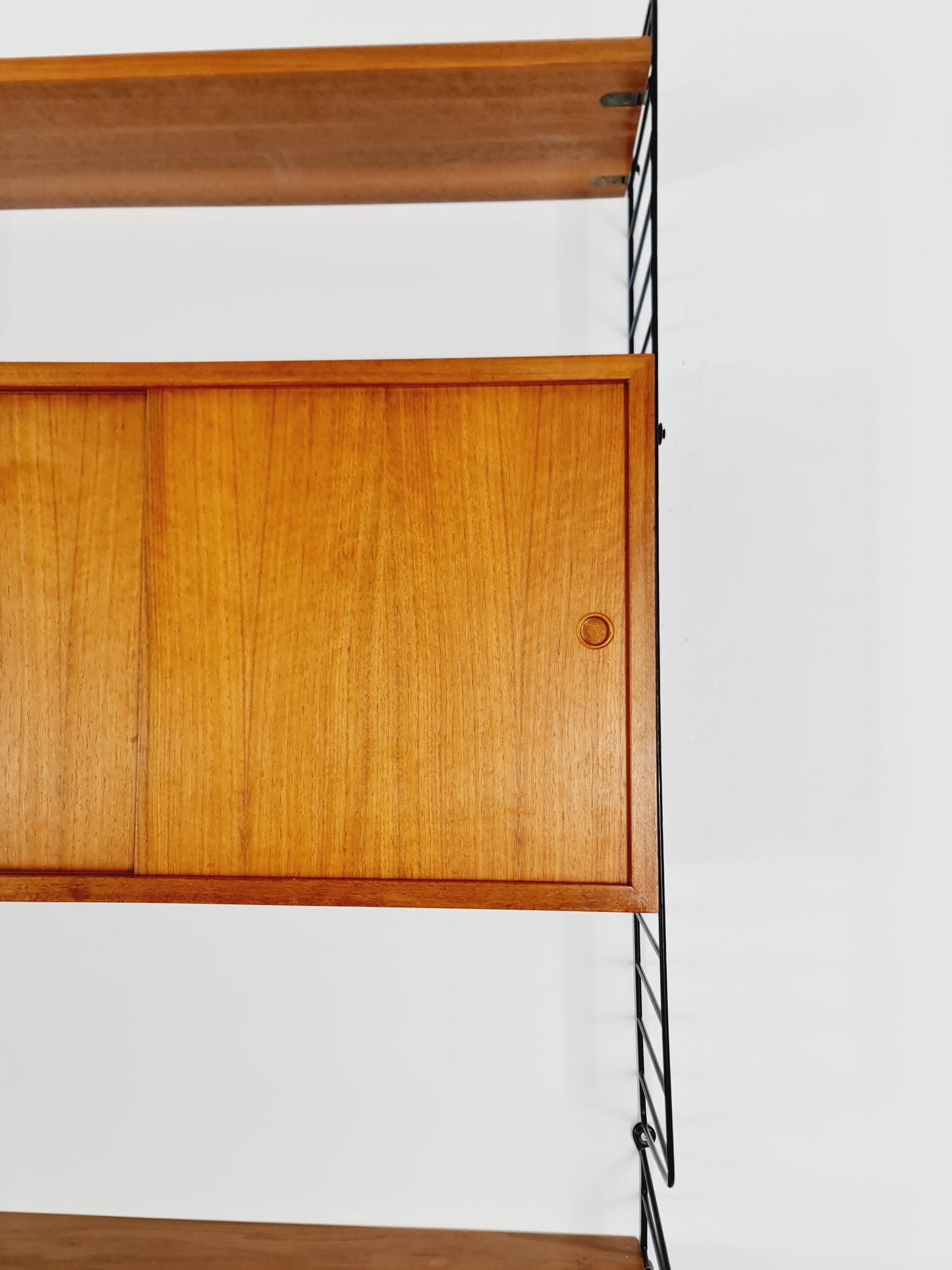 Wall-mounted original Swedish string shelf-system, bookcase Walnut by Nils & Kajsa Strinning, 1960s