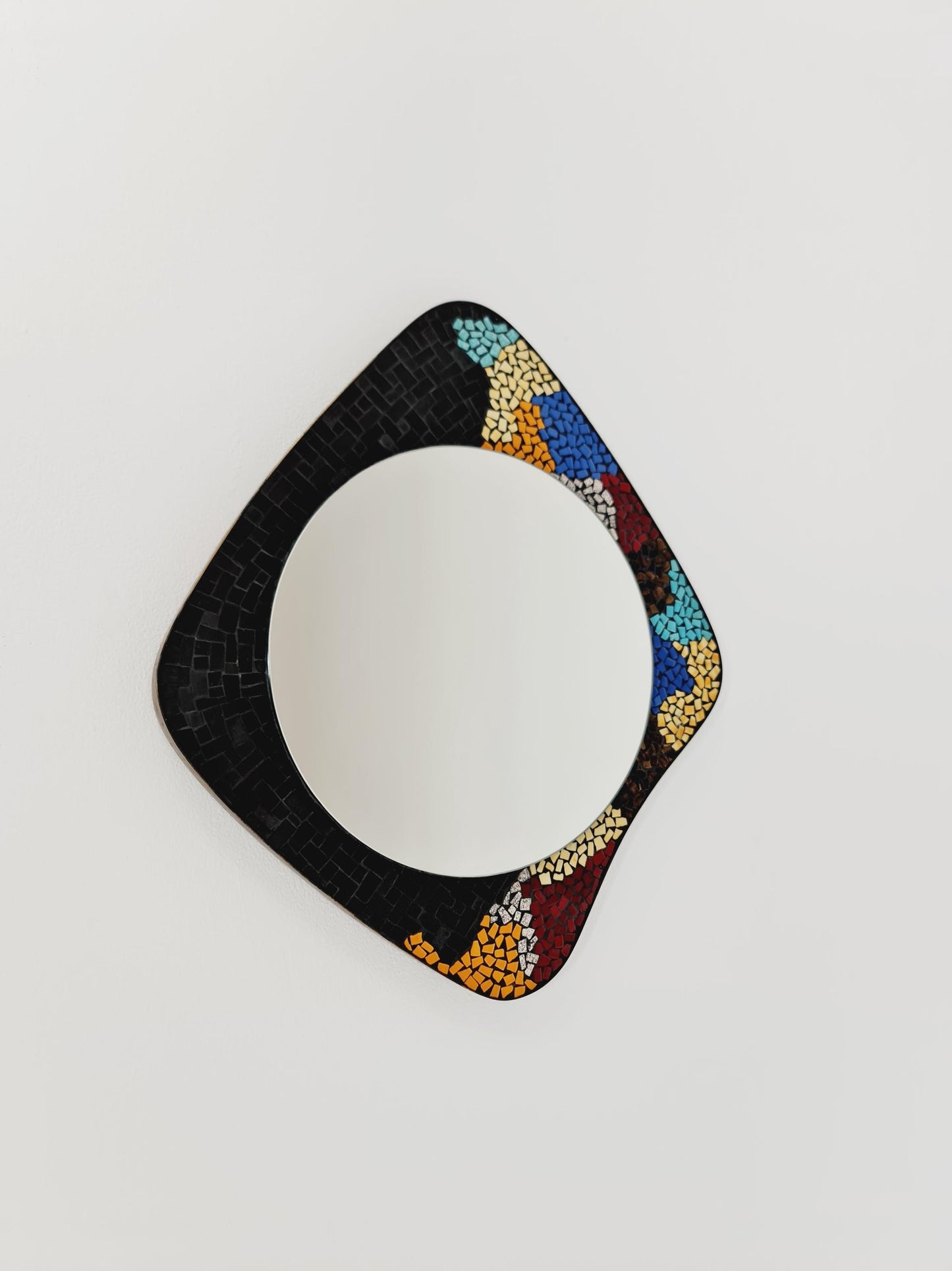 Mid Century MOSAIC asymmetric German brass Original kidney wall mirror from the 60s model Rockabilly