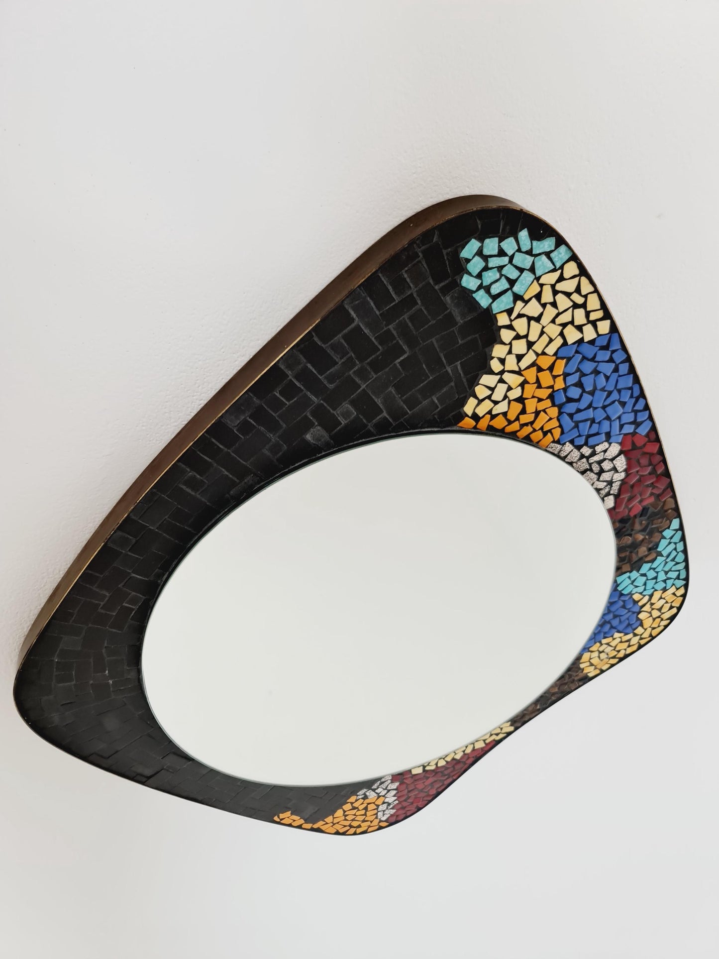 Mid Century MOSAIC asymmetric German brass Original kidney wall mirror from the 60s model Rockabilly
