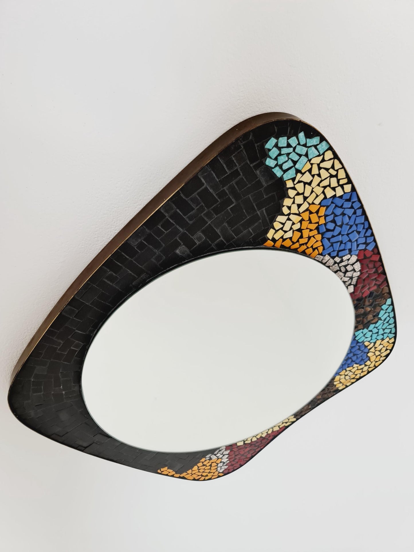 Mid Century MOSAIC asymmetric German brass Original kidney wall mirror from the 60s model Rockabilly