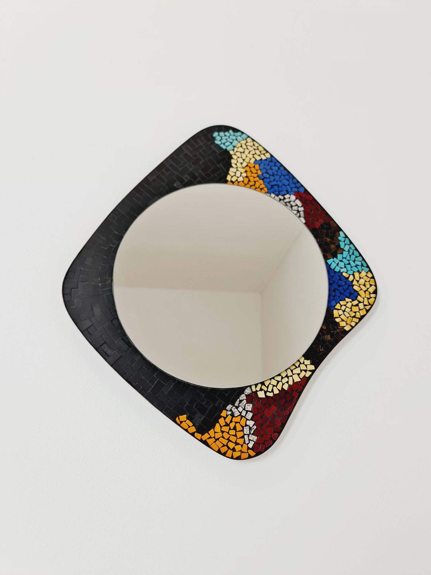 Mid Century MOSAIC asymmetric German brass Original kidney wall mirror from the 60s model Rockabilly