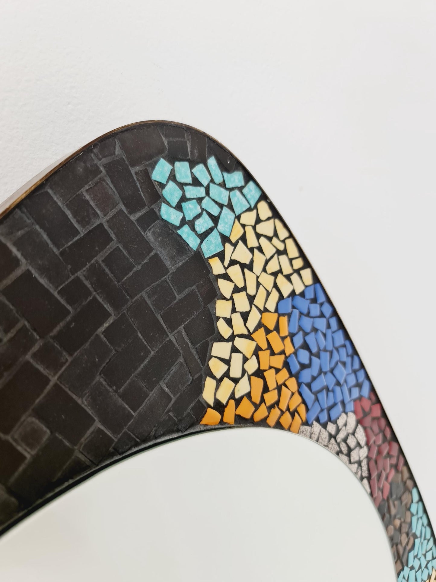 Mid Century MOSAIC asymmetric German brass Original kidney wall mirror from the 60s model Rockabilly