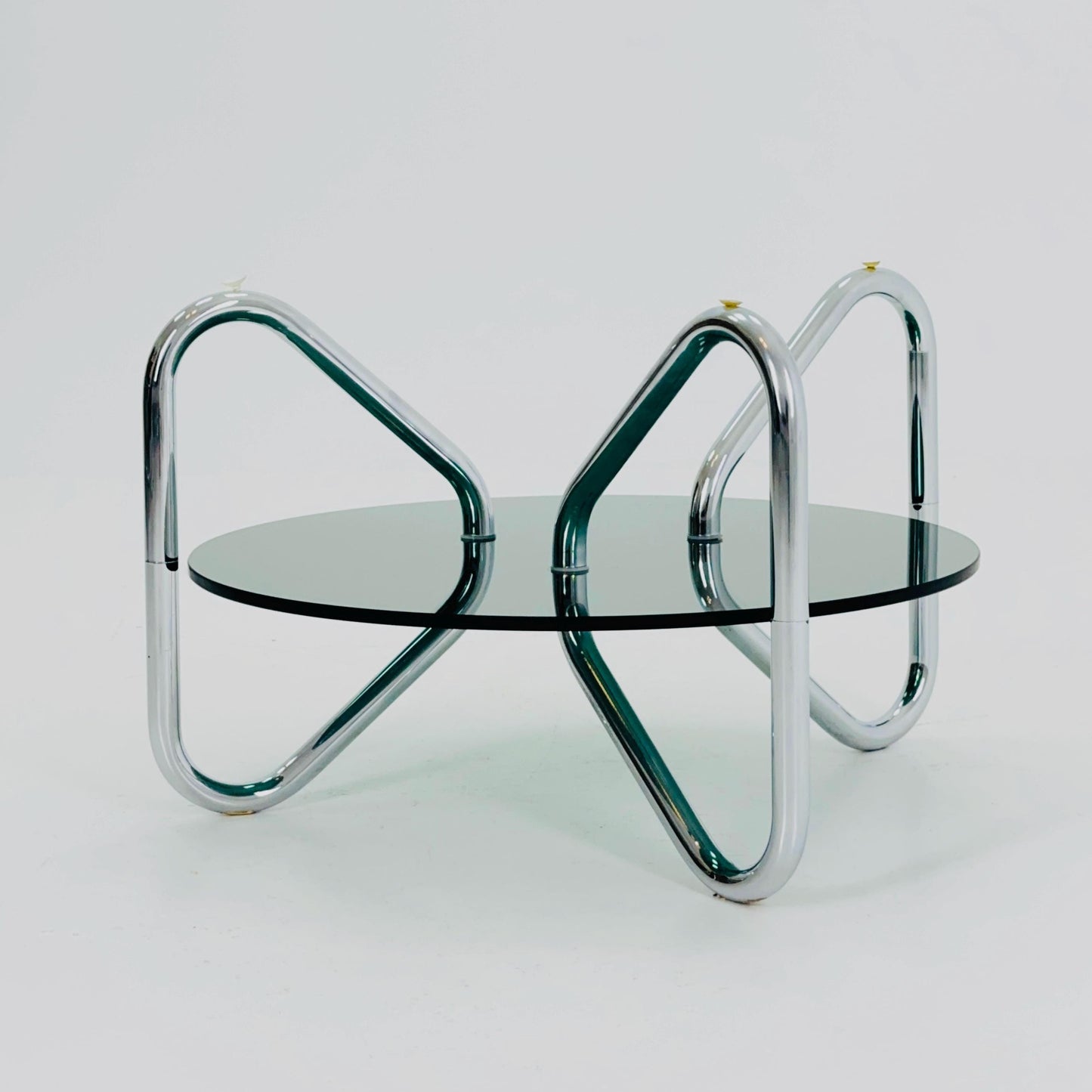 Mid century tubule chrome and smoked glass coffee table , Italy 1980s