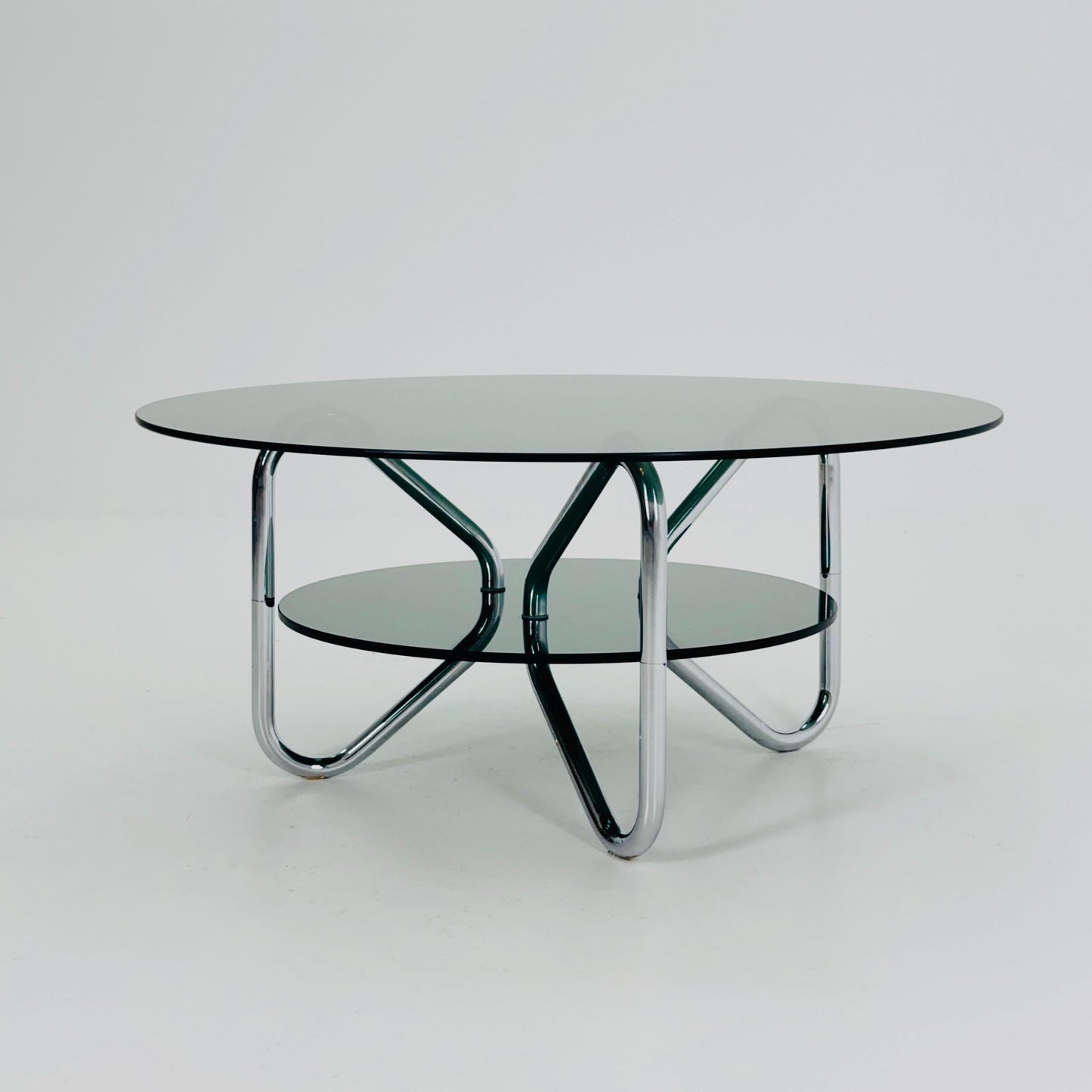 Mid century tubule chrome and smoked glass coffee table , Italy 1980s