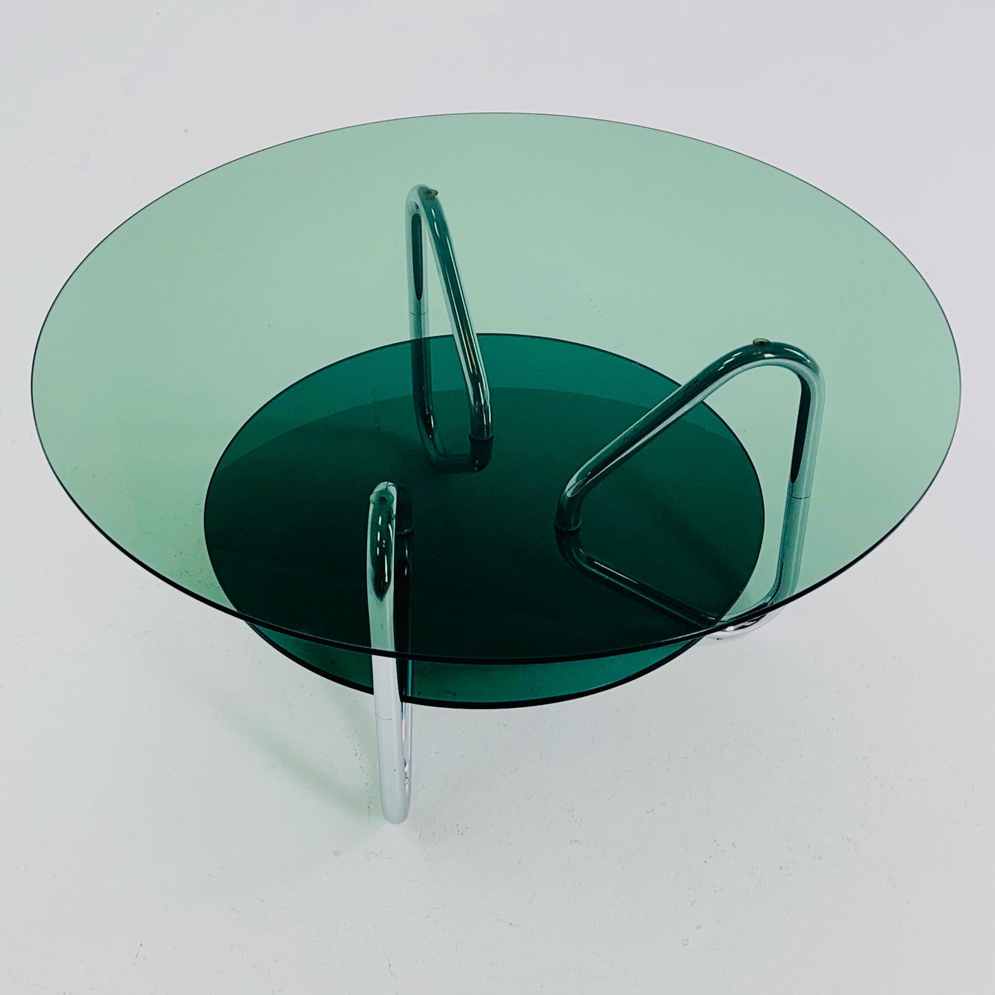 Mid century tubule chrome and smoked glass coffee table , Italy 1980s