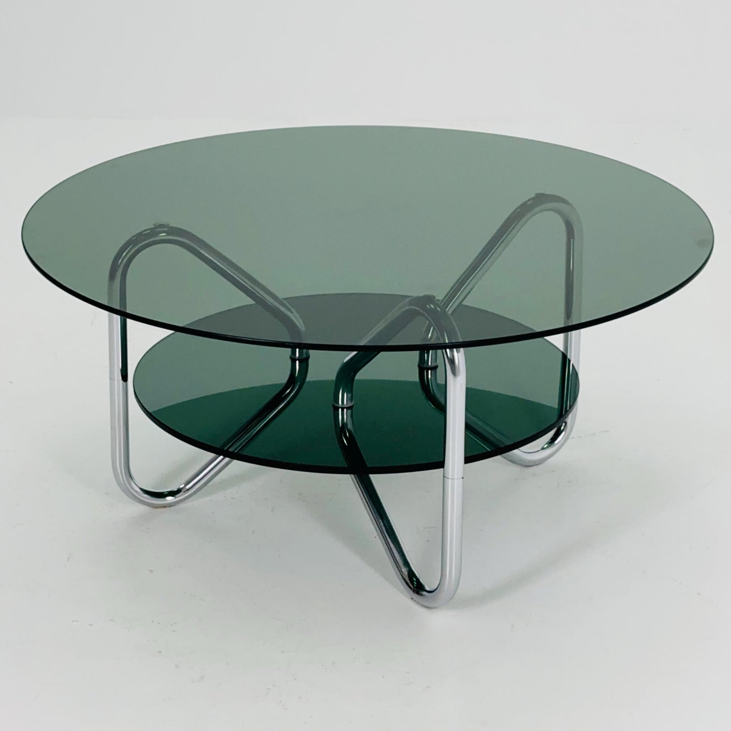Mid century tubule chrome and smoked glass coffee table , Italy 1980s