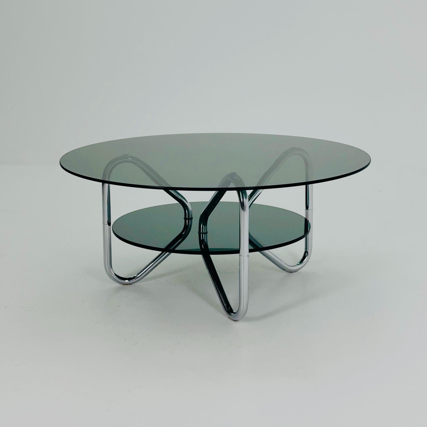 Mid century tubule chrome and smoked glass coffee table , Italy 1980s
